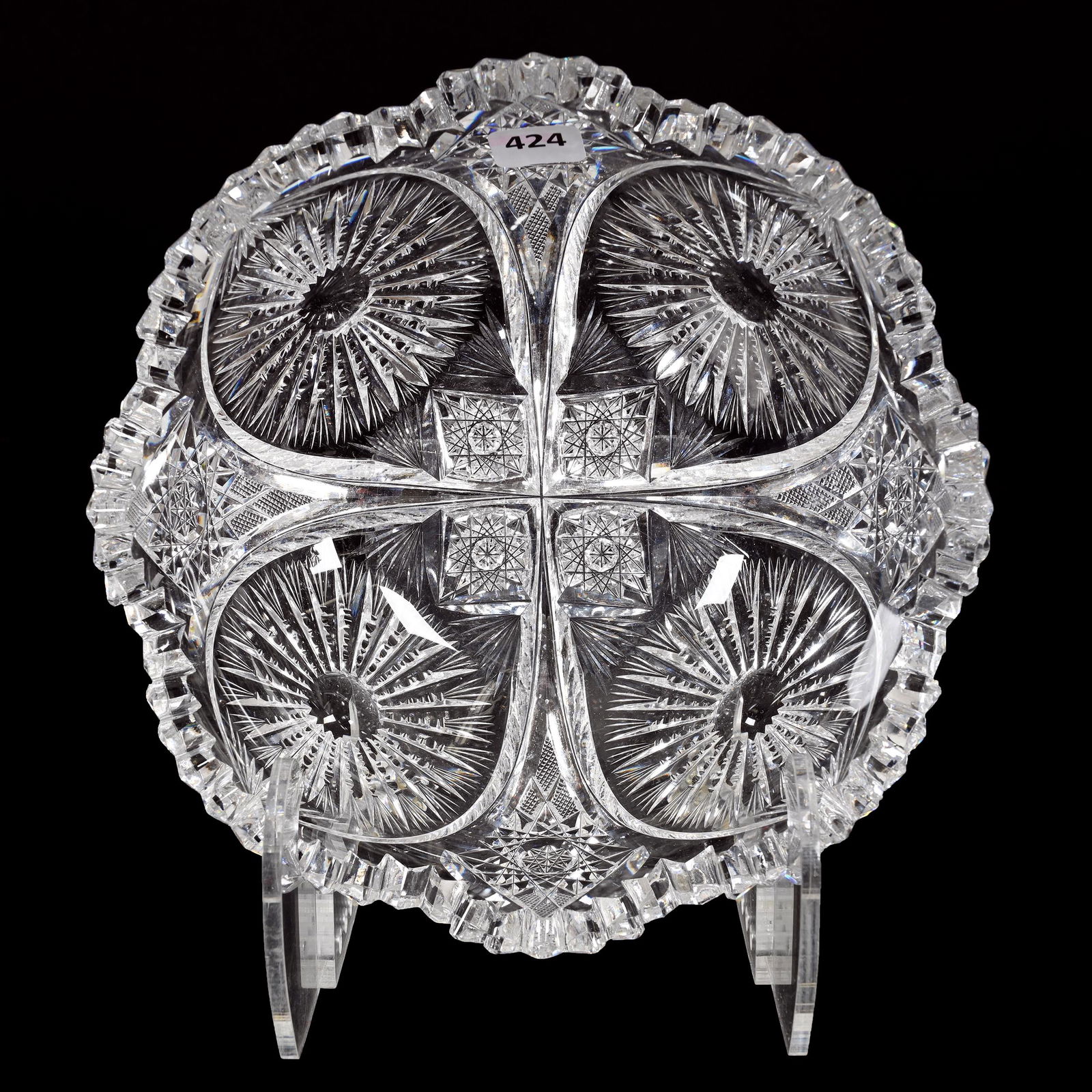 Bowl, American Brilliant Cut Glass, Sunburst Pattern By Pitkin & Brooks (1 of 3)