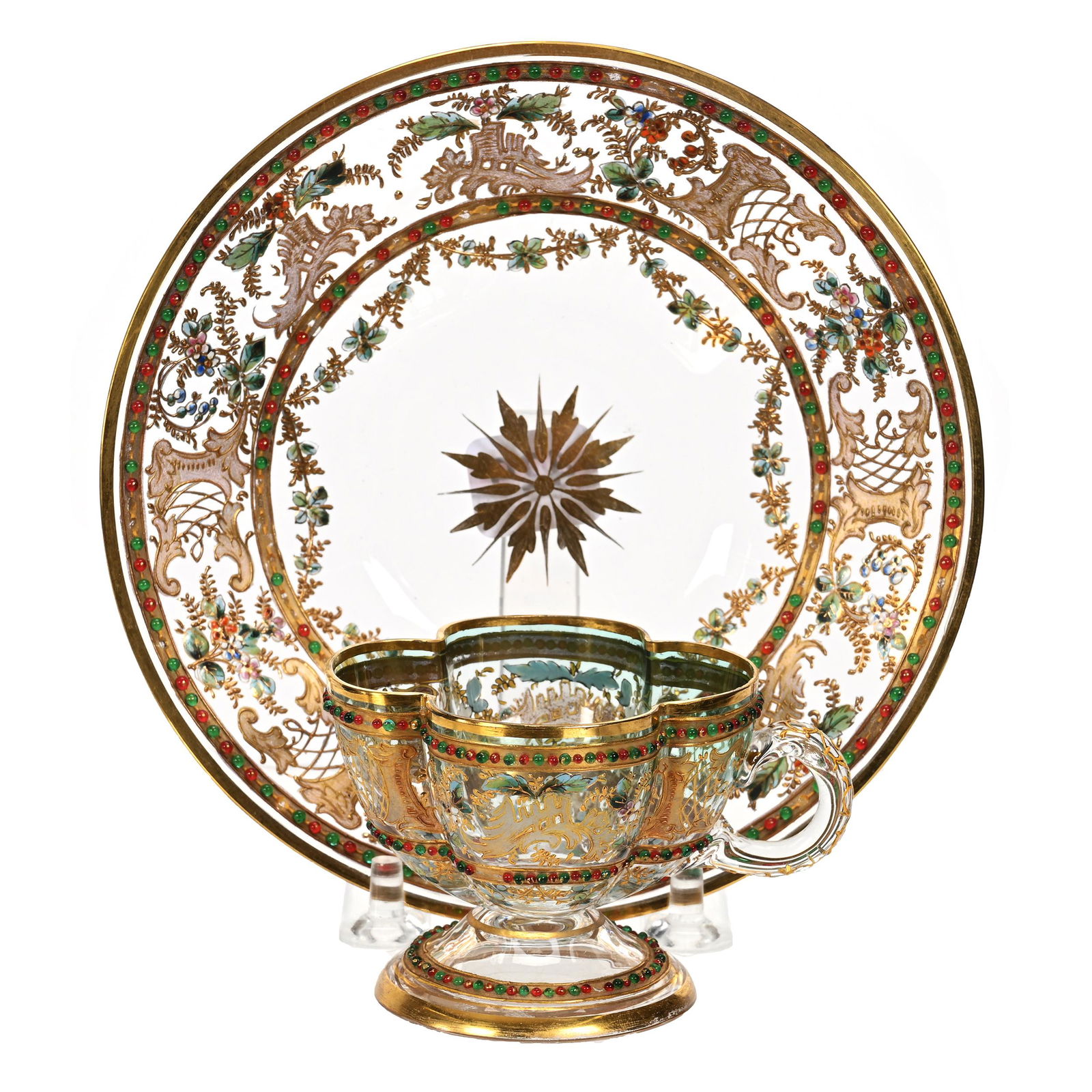 Pedestal Cup & Saucer, Bohemian Art Glass (1 of 3)