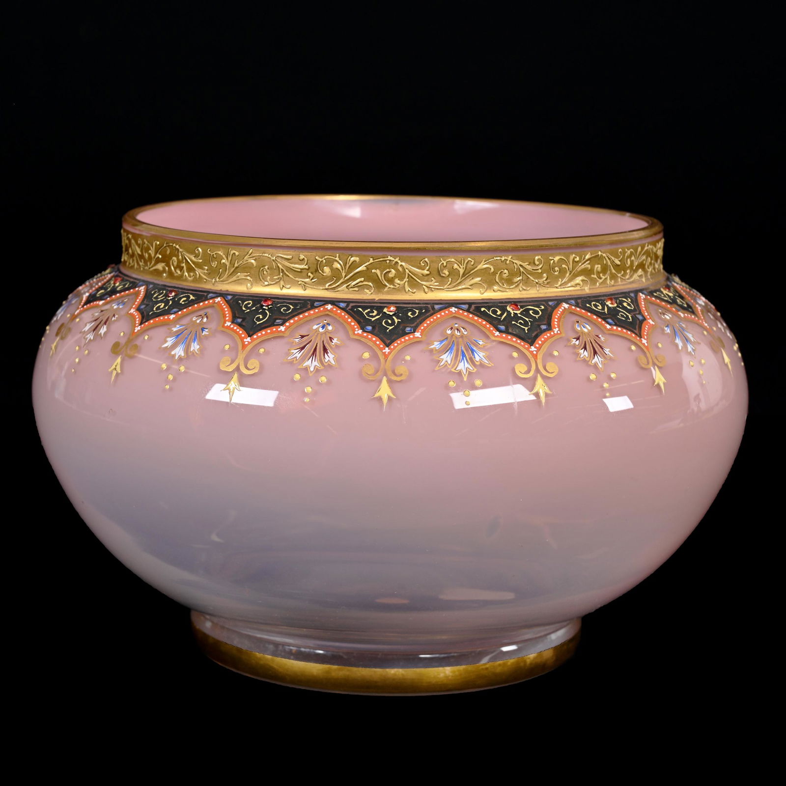 Bowl Signed Moser Cranberry Opalescent Art Glass (1 of 4)