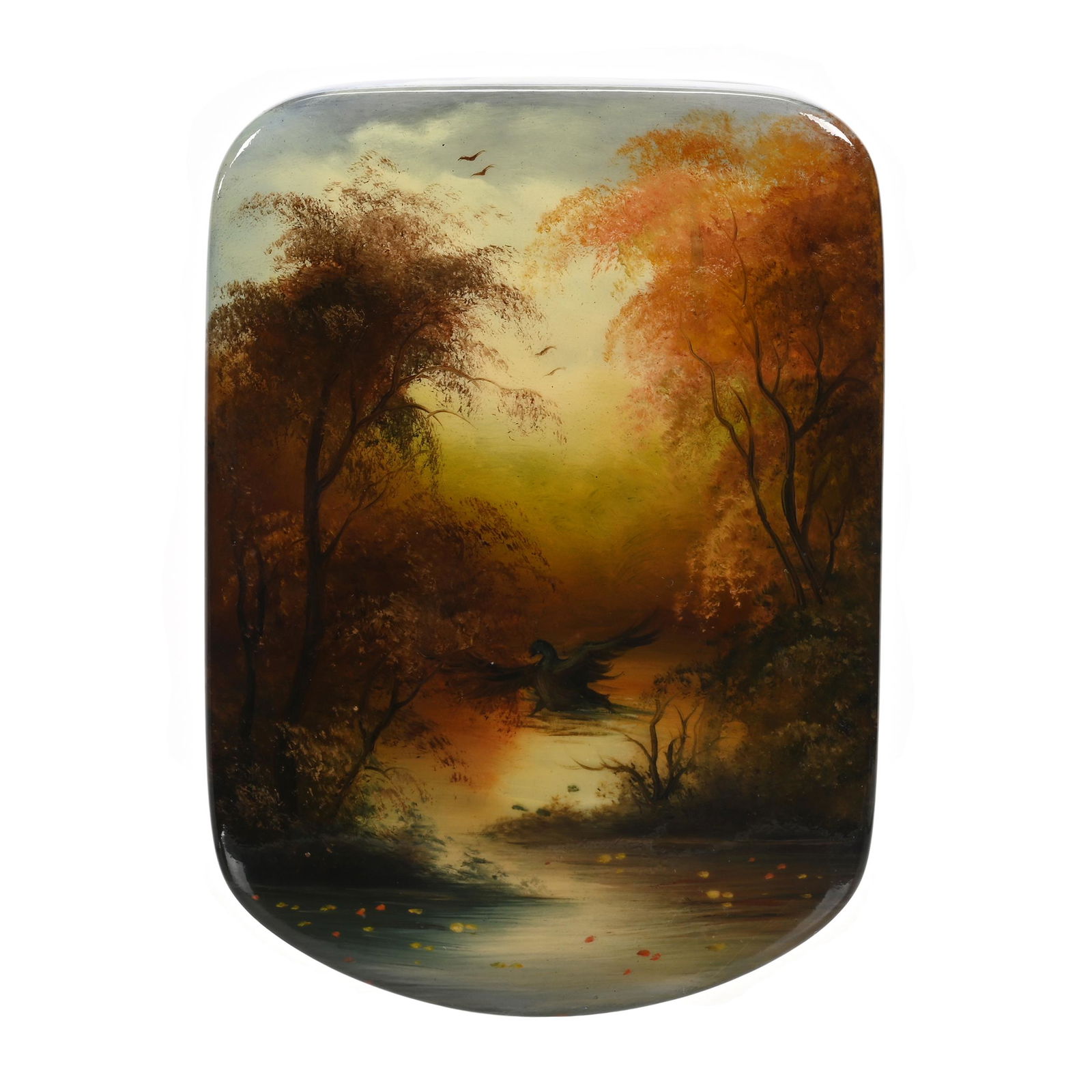 Russian Lacquer Box, Black Swan Scenic Decor (1 of 3)