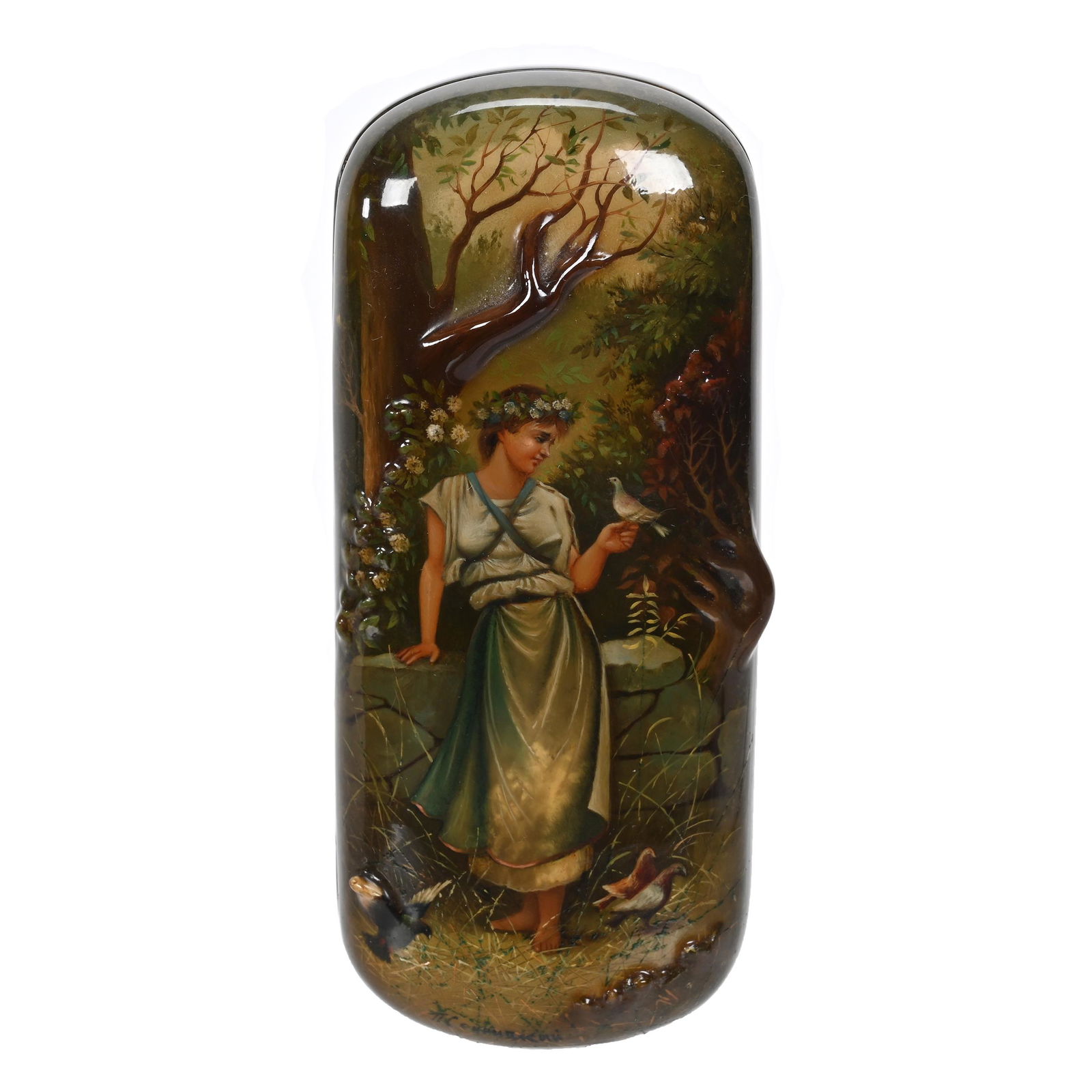 Russian Lacquer Box, Girl With Bird (1 of 3)