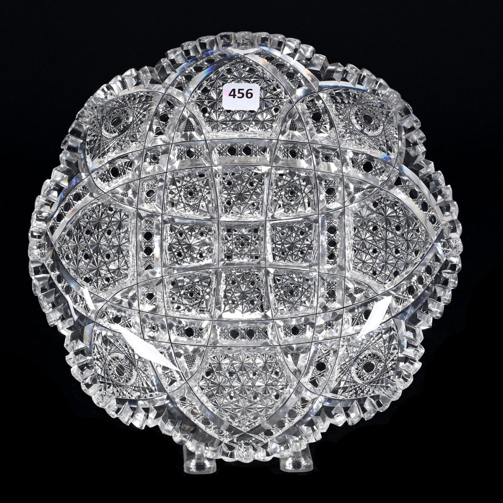 Low Bowl, American Brilliant Cut Glass: Low Bowl, American Brilliant Cut Glass, 2.25" x 10", Fully Cut Design Of Hobstar, Russian, Vesica, Button Motif, Estate Of Dr. Barry and Dee Free.