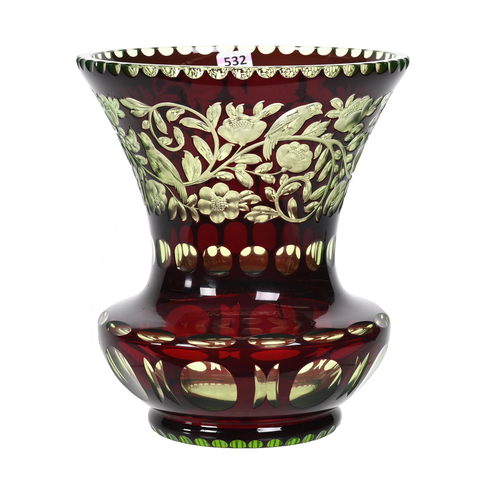 Vase, Dark Ruby Cut To Vaseline Art Glass (1 of 4)