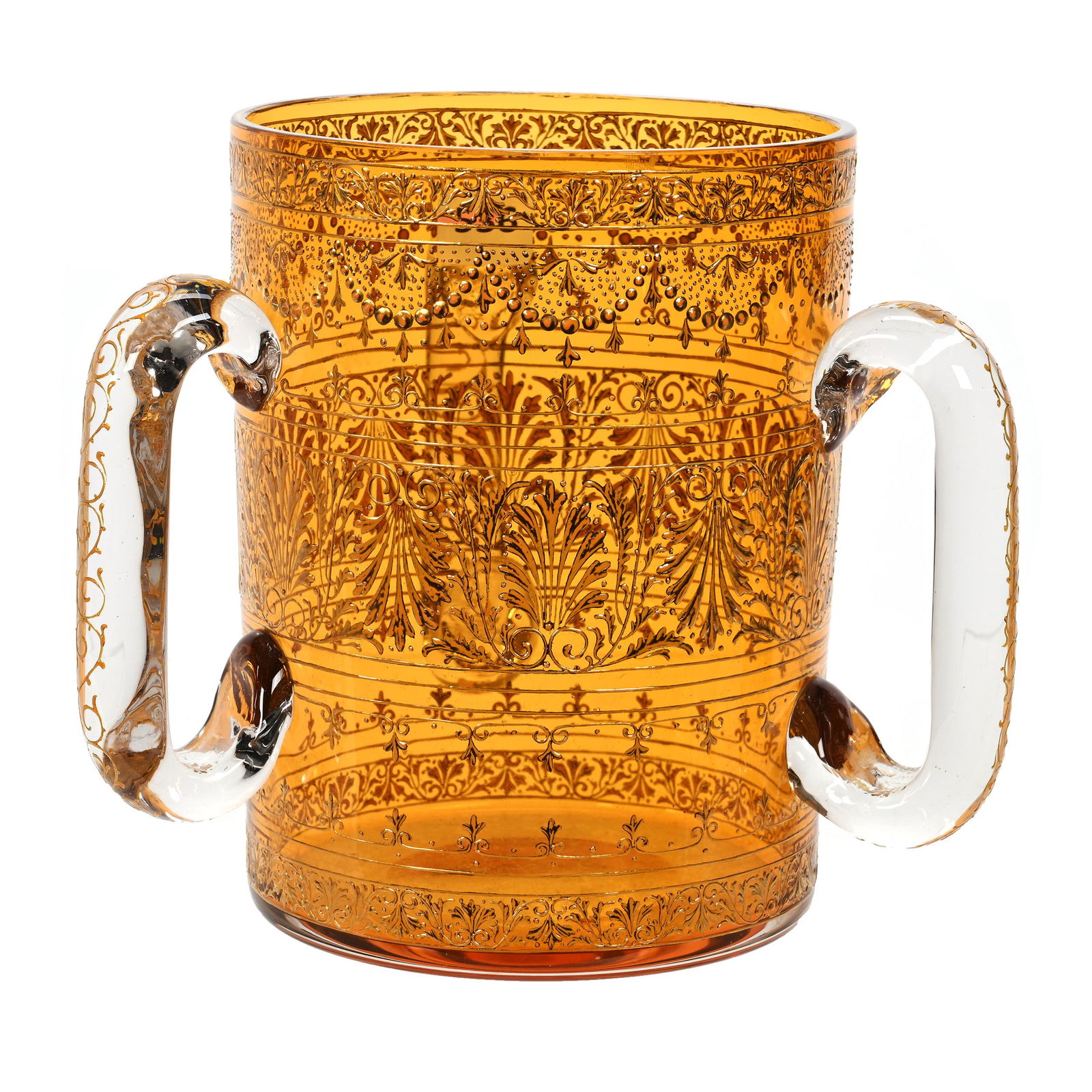 Loving Cup, Three Handles, Solid Amber Art Glass (1 of 3)