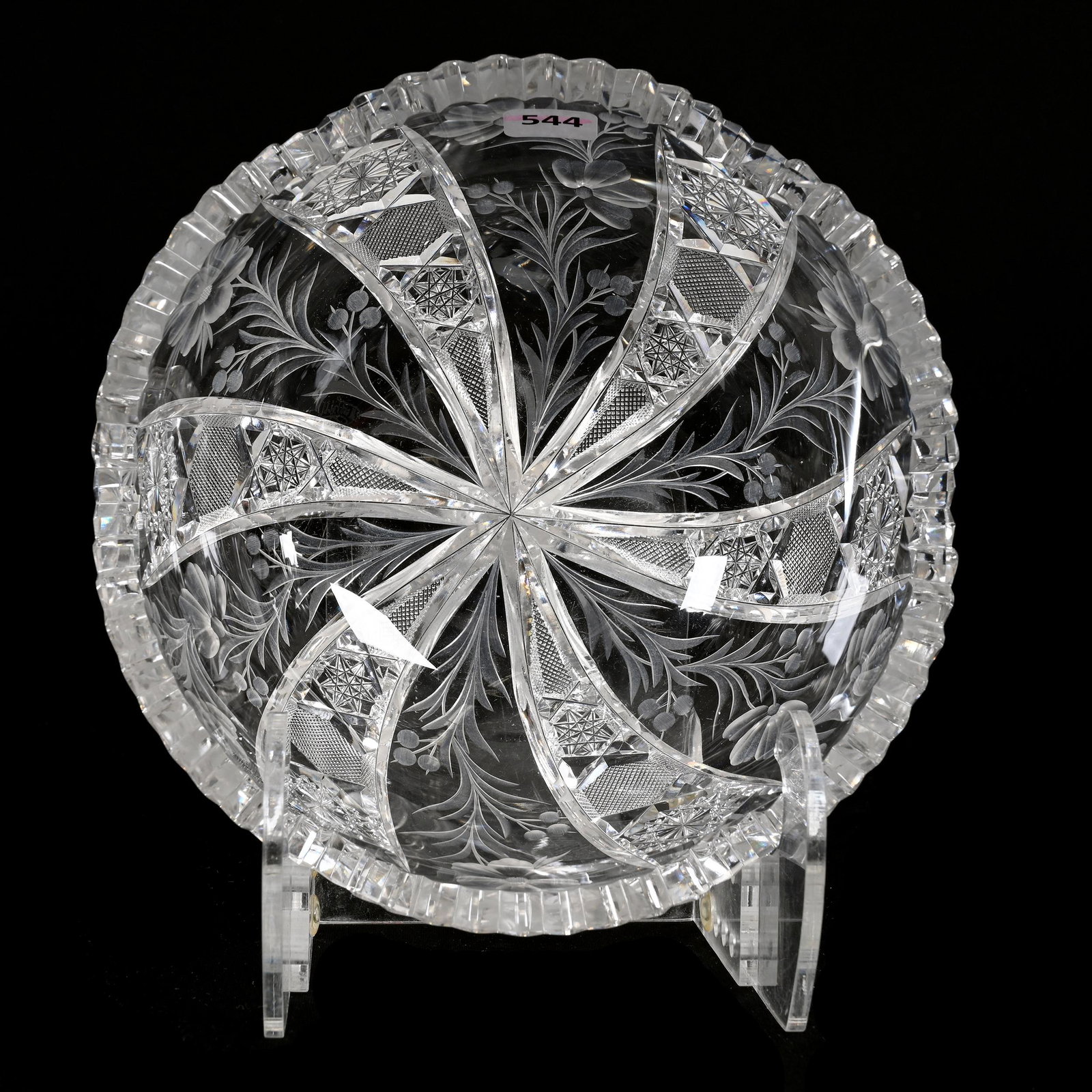 Bowl, American Brilliant Cut Glass, Signed Tuthill: Bowl, American Brilliant Cut Glass, Signed Tuthill, 3.75" x 8", Primrose Pattern, Quality Blank, Estate Of Dr. Barry and Dee Free.