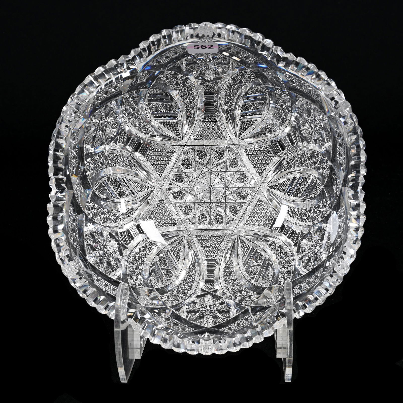 Bowl, American Brilliant Cut Glass: Bowl, American Brilliant Cut Glass, 3.75" x 9.25", Hobstar, Vesica, Cane, Strawberry Diamond And Nailhead Diamond Motif, Well Cut, Estate Of Dr. Barry and Dee Free.