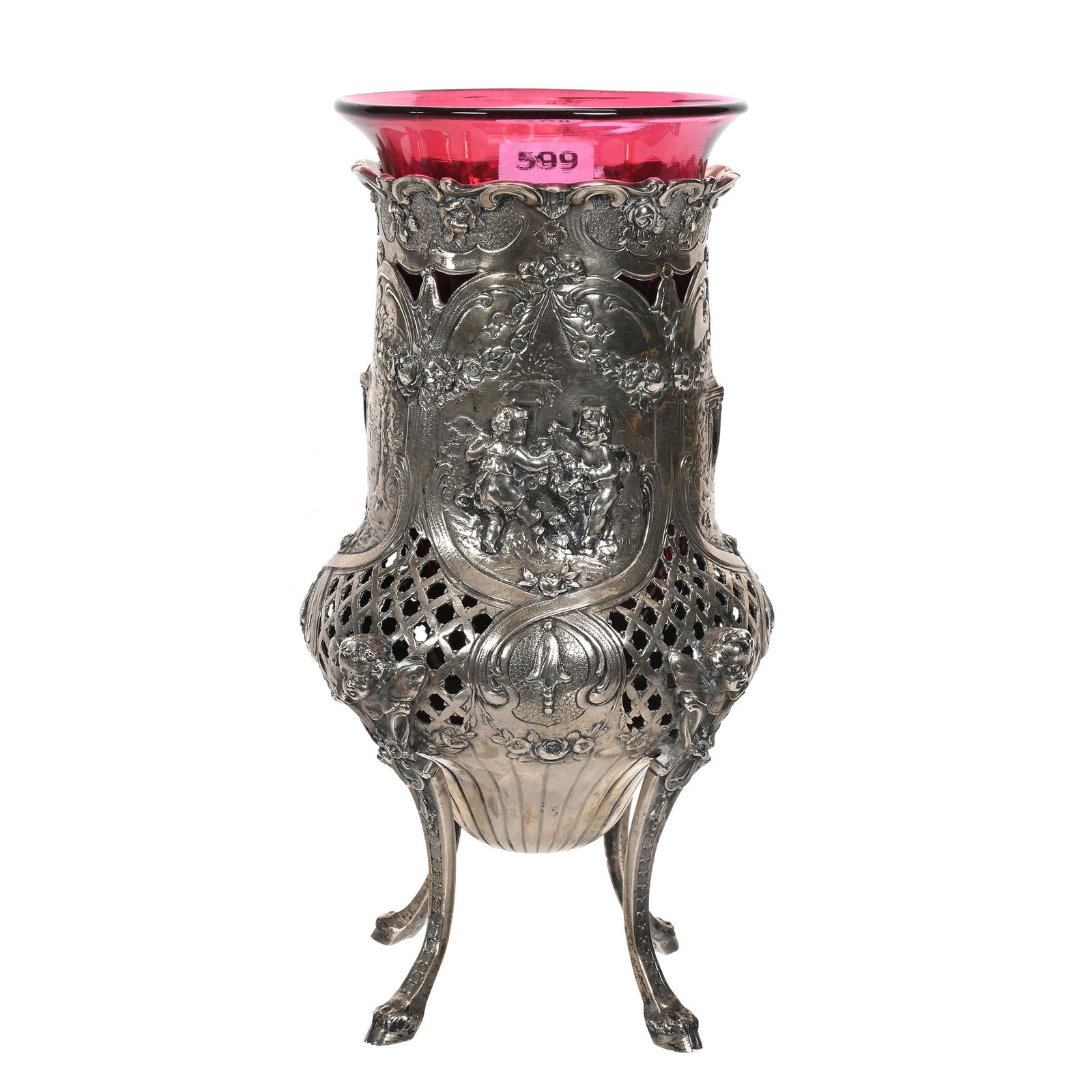 Footed Vase, Cranberry Art Glass Insert (1 of 3)