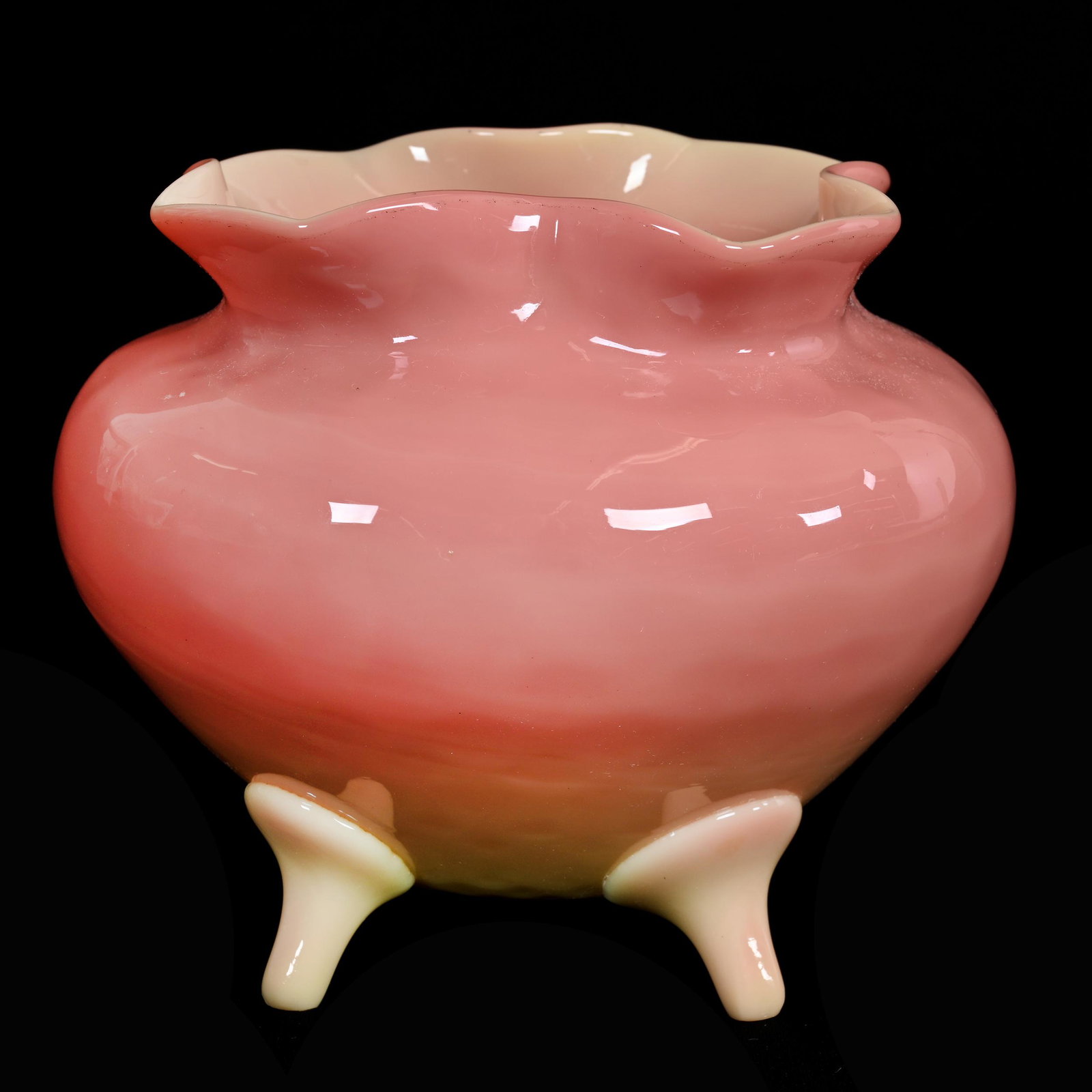 Footed Vase, Glossy Peachblow Art Glass: Footed Vase, Glossy Peachblow Art Glass, 5.5" x 6", Excellent Color And Quality, Estate Of Dr. Barry and Dee Free.