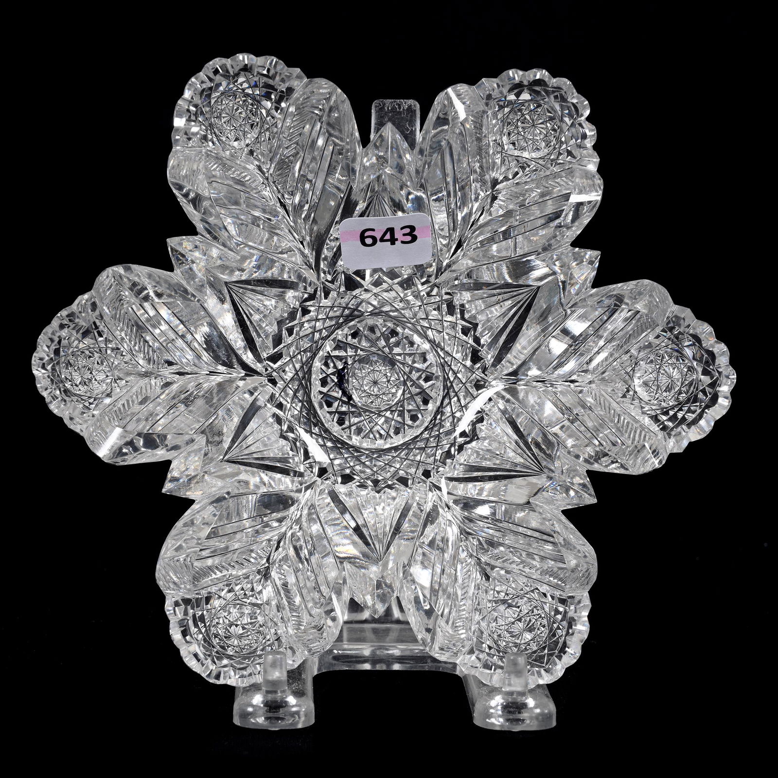 Bowl, American Brilliant Cut Glass, Blown Mold Signed Hawkes (1 of 2)