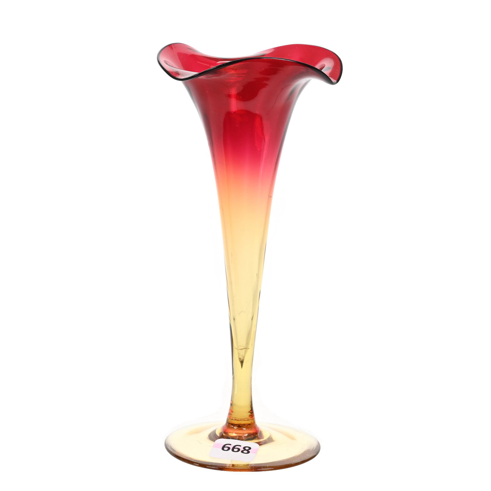 Trumpet Vase, Amberina Art Glass: Trumpet Vase, Amberina Art Glass, 7.75" x 3.5", Tri-Corner Top, Estate Of Dr. Barry and Dee Free.
