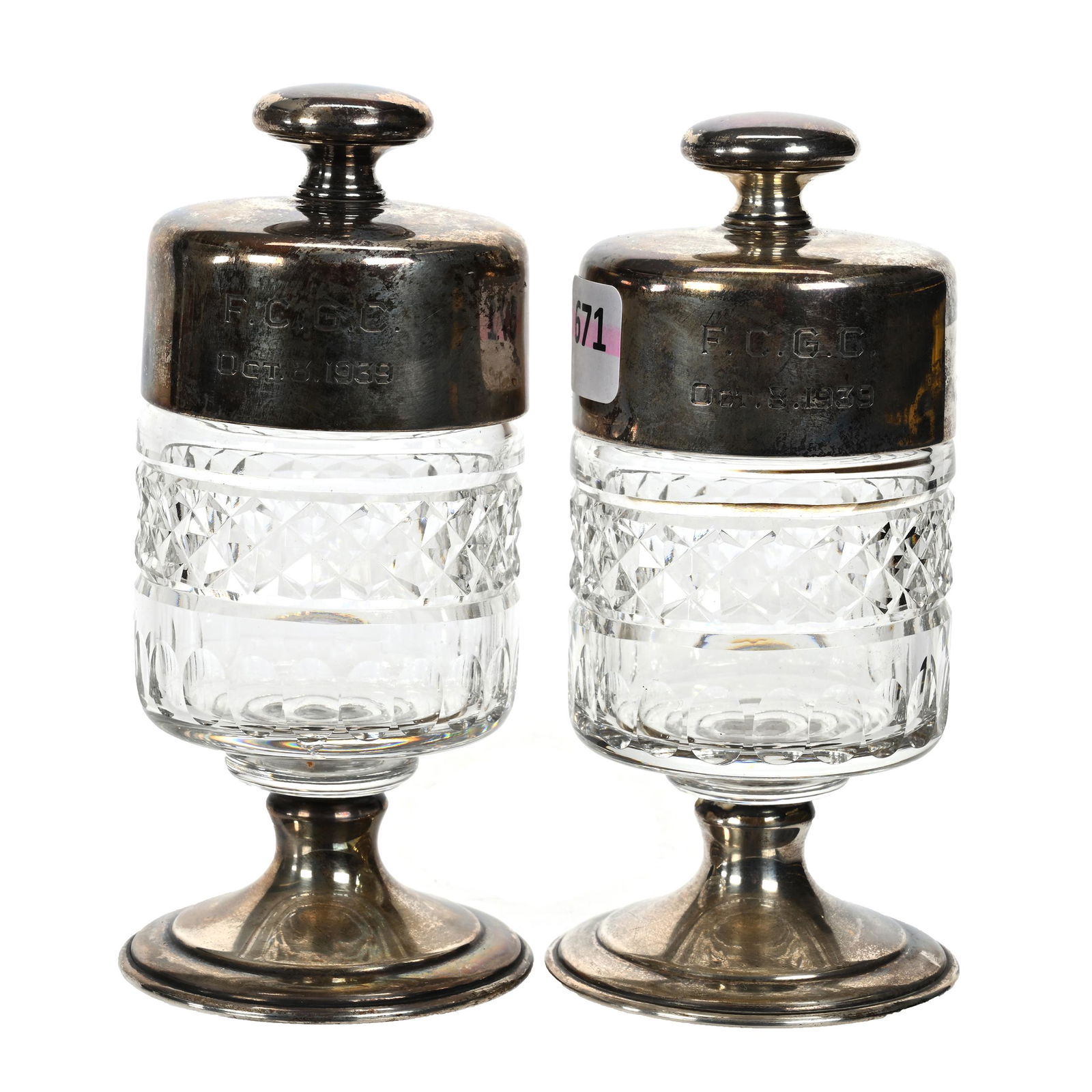 Pair Pedestal Covered Jars, Cut Glass (1 of 6)