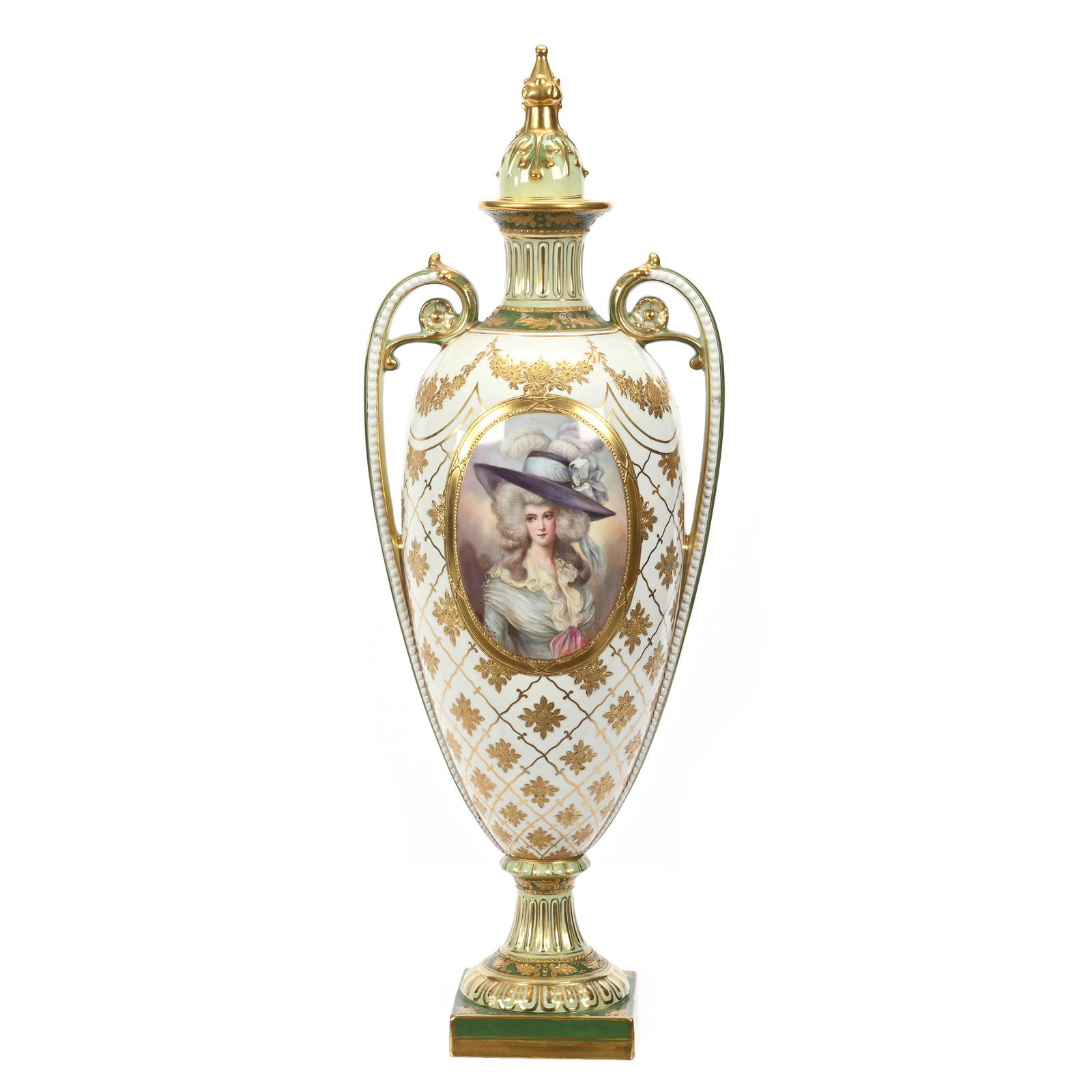 Pedestal Covered Urn, Two Handles, Marked Royal Bonn (1 of 5)