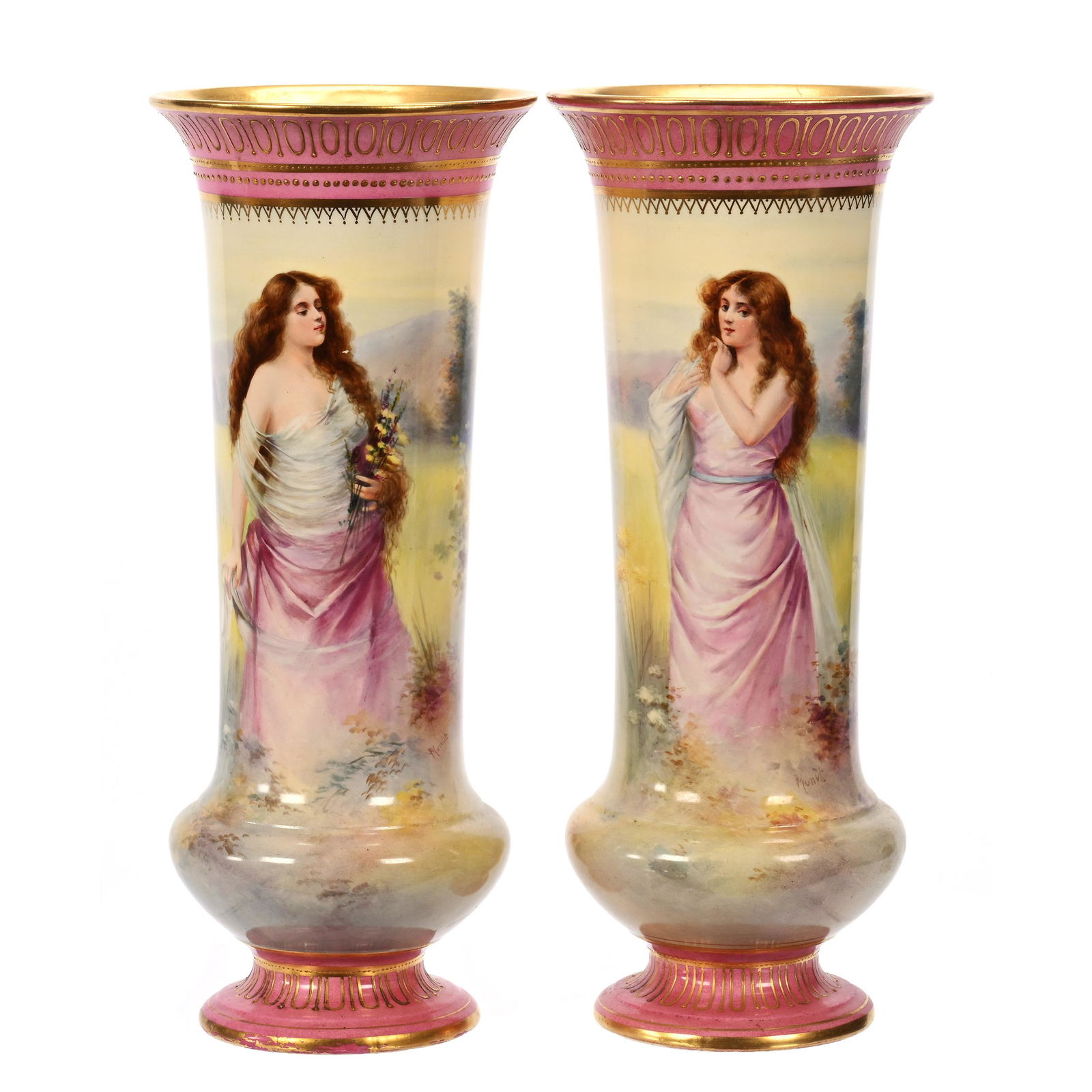 Pair Pedestal Vases Marked Royal Bonn (1 of 5)