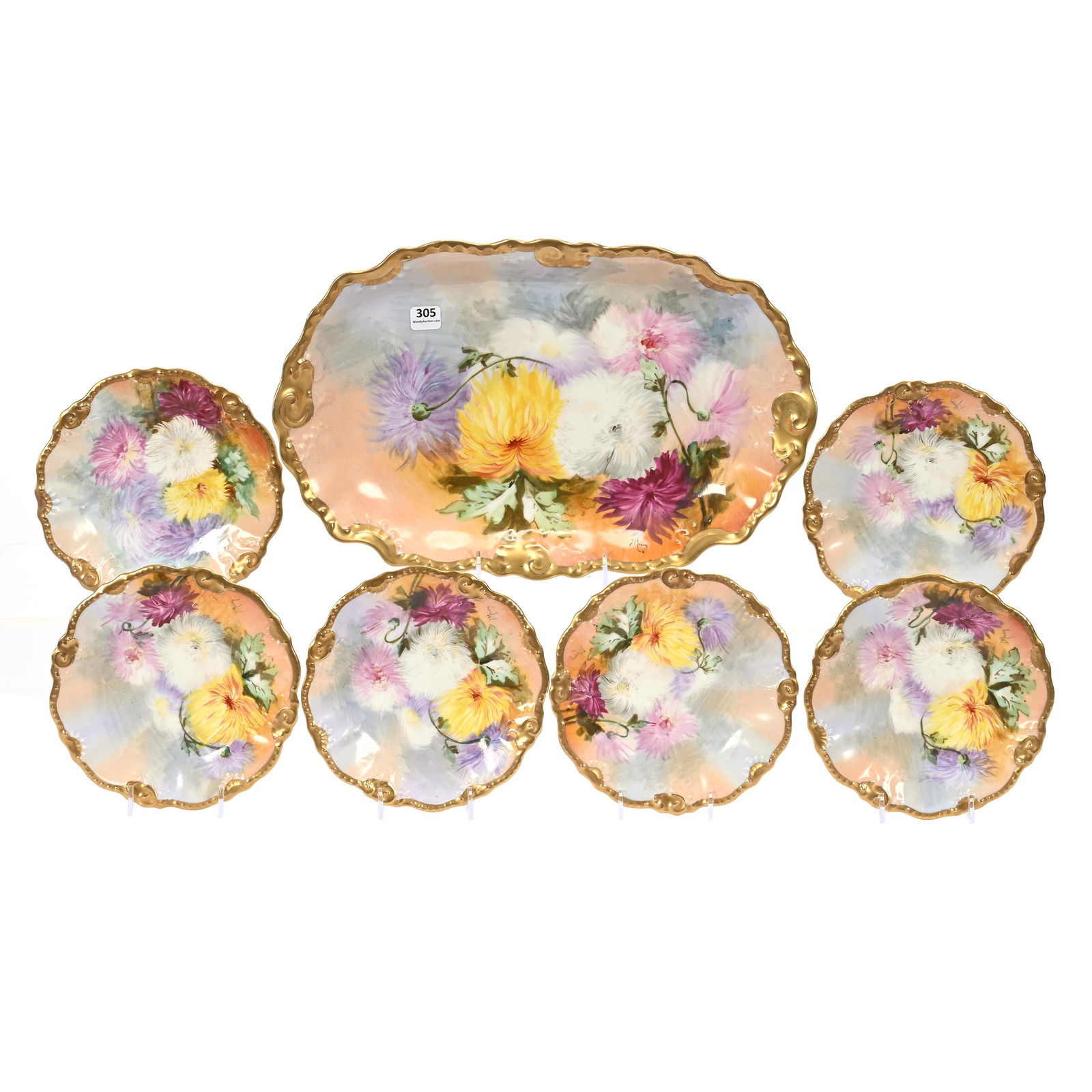 Tray & Plate Set Marked B&H Limoges, Seven Pieces (1 of 3)