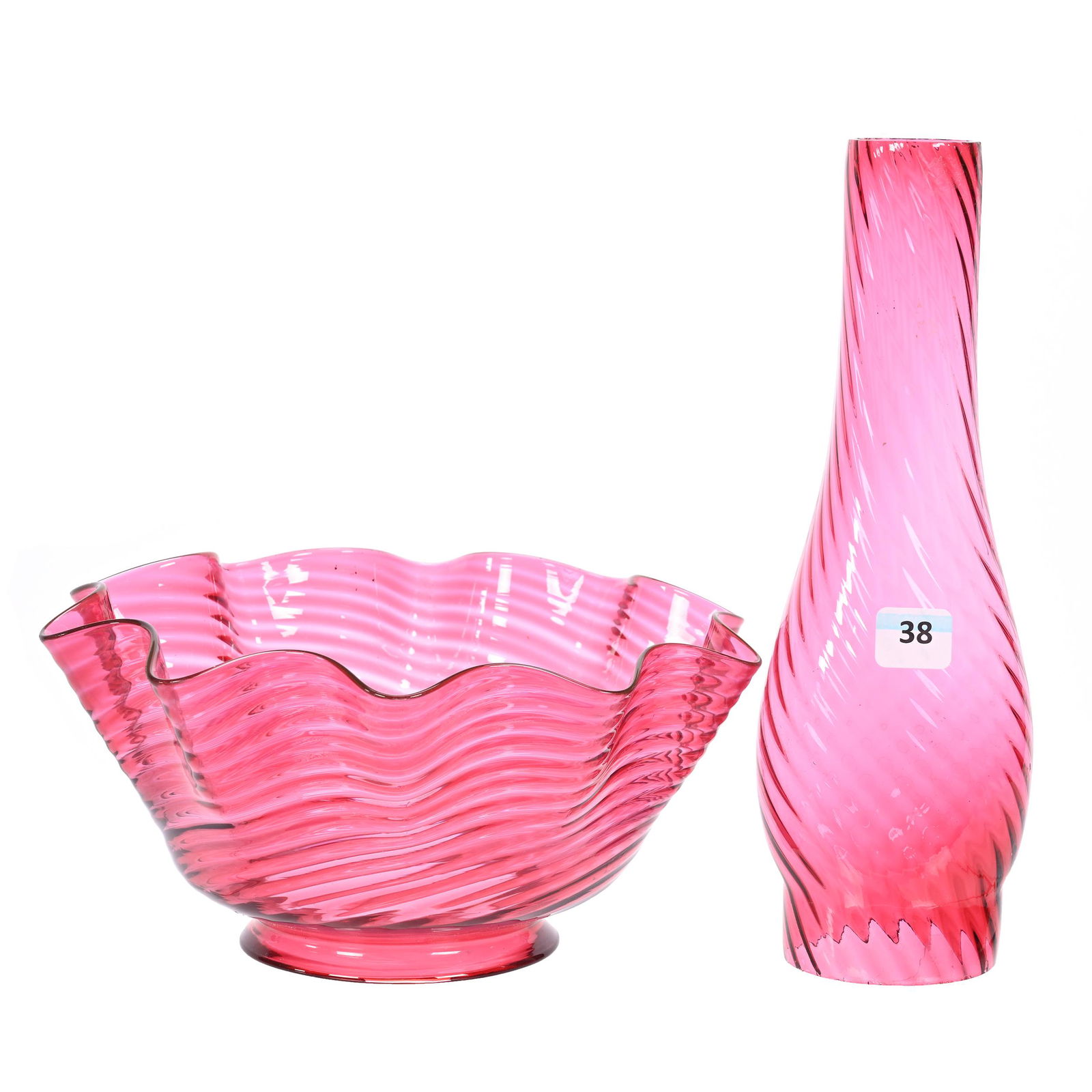 Lamp Chimney & Shade, Cranberry Swirl Art Glass (1 of 6)