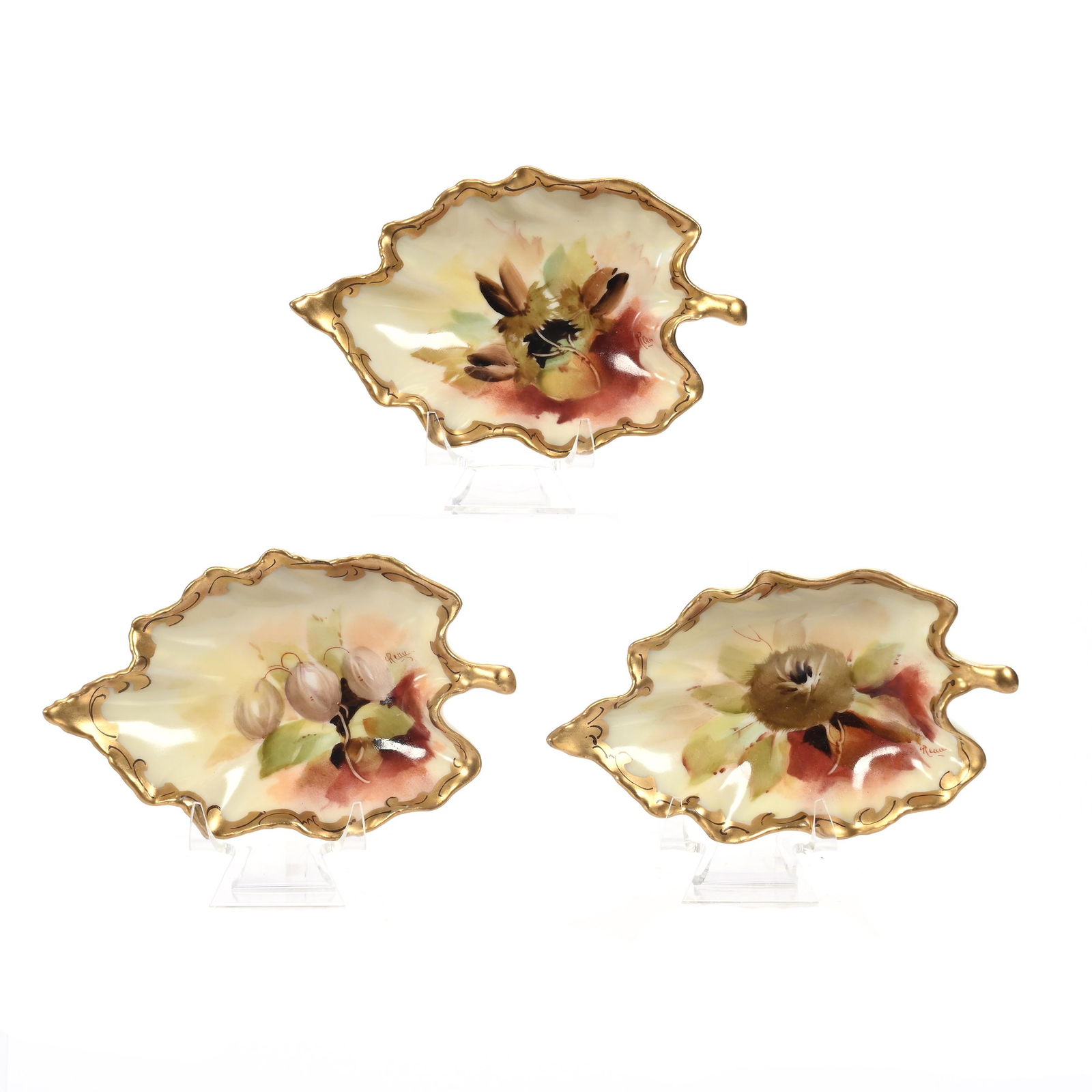 (3) Leaf Shaped Dishes Marked Pickard, Limoges Blank (1 of 3)