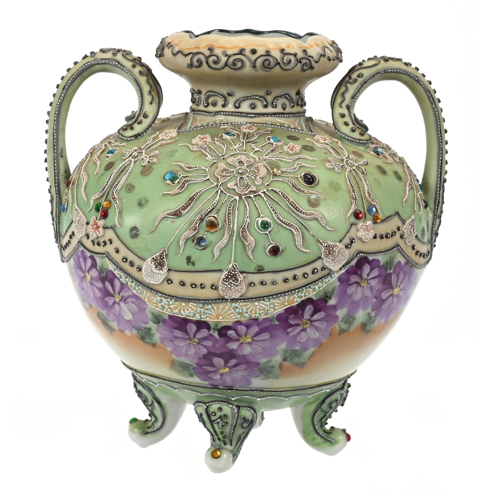 Footed Vase, Unmarked Nippon Style (1 of 3)