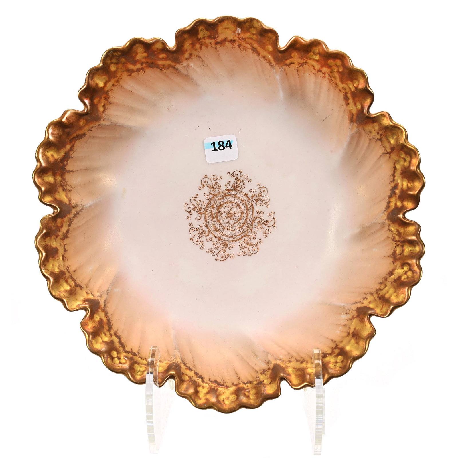 Bowl Marked W.G. Limoges: Bowl Marked W.G. Limoges, 10", Soft Pink With Heavy Gold Scalloped Border, Also Marked Abram French Company, Boston Mass, New Jersey Private Collection.