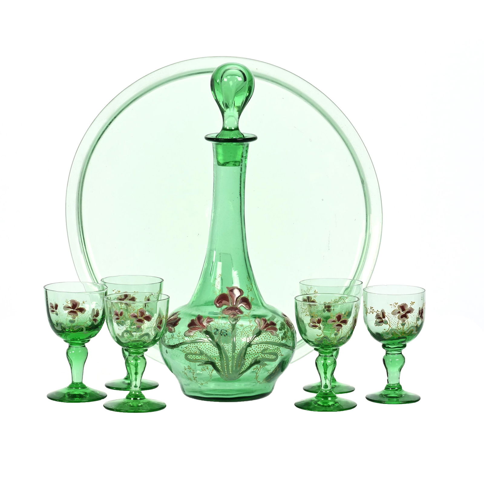 Liqueur Set, Green Bohemian Art Glass (1 of 4)
