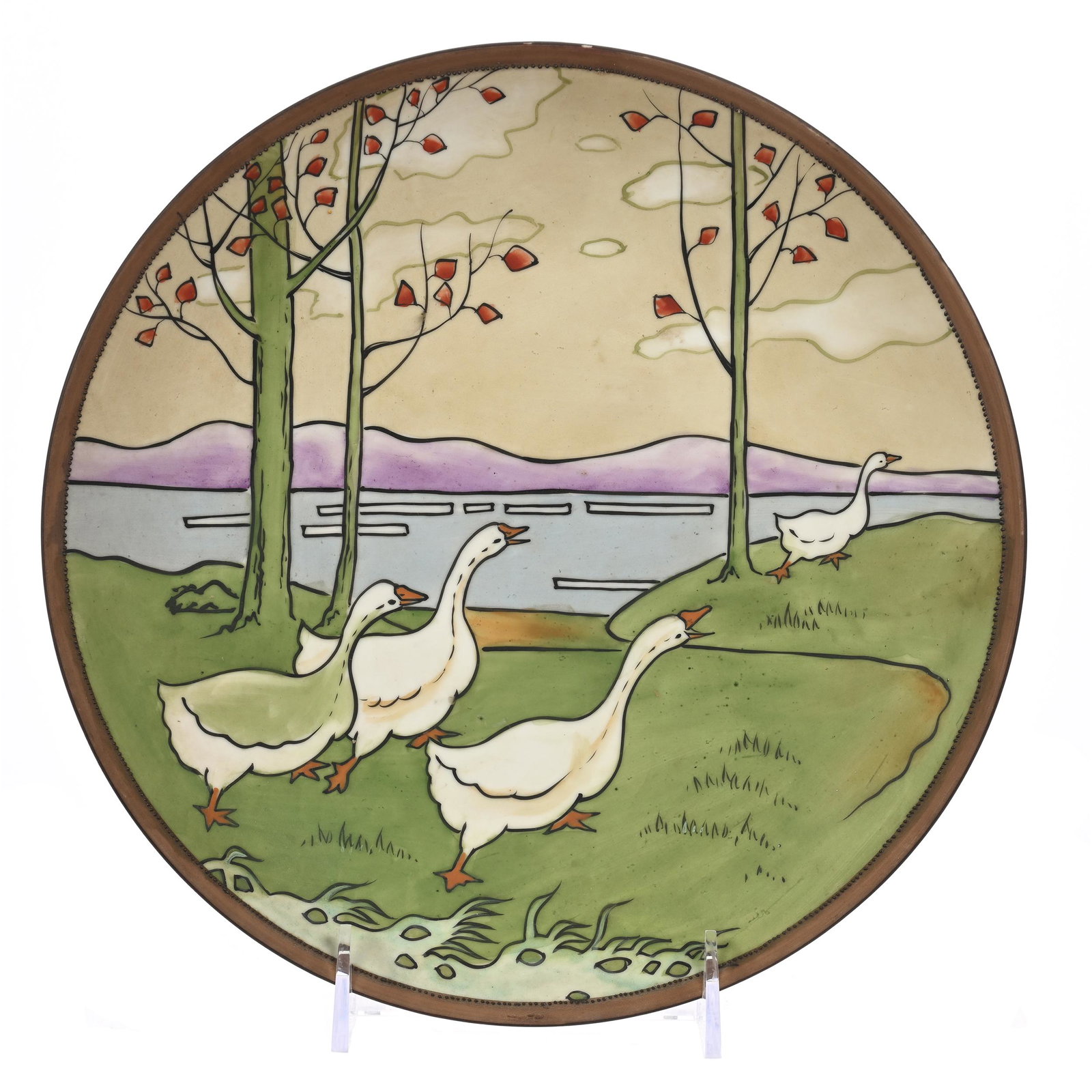 Charger Marked Nippon: Charger Marked Nippon, 10", Stylized Goose Scenic Decor, Elfriede & Marvin Miller Estate, ND.