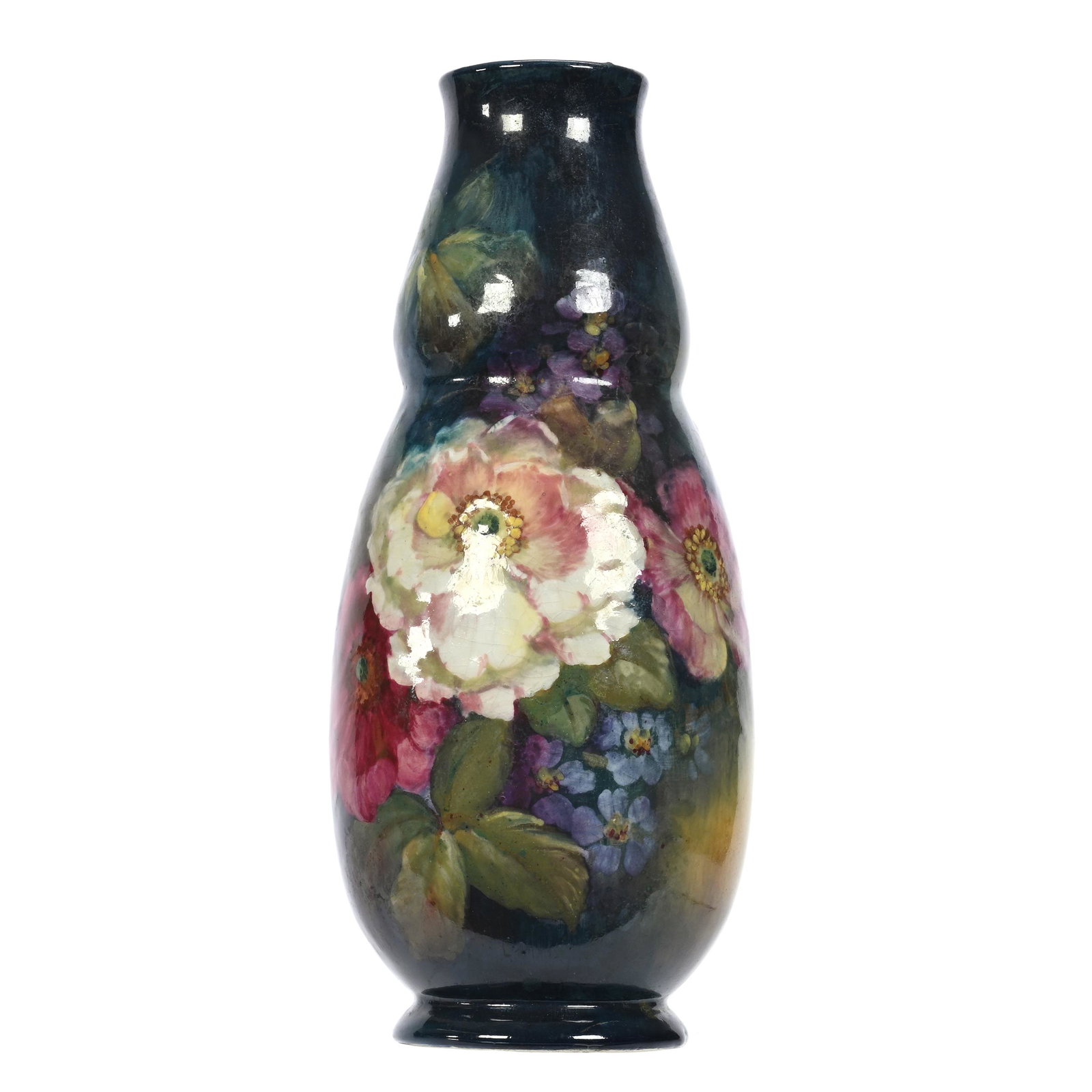 Vase Marked Royal Bonn: Vase Marked Royal Bonn, 10" x 4", Green, Yellow Tones, Large Floral Decor, Base Marked "Rhemus V", Elfriede & Marvin Miller Estate, ND.