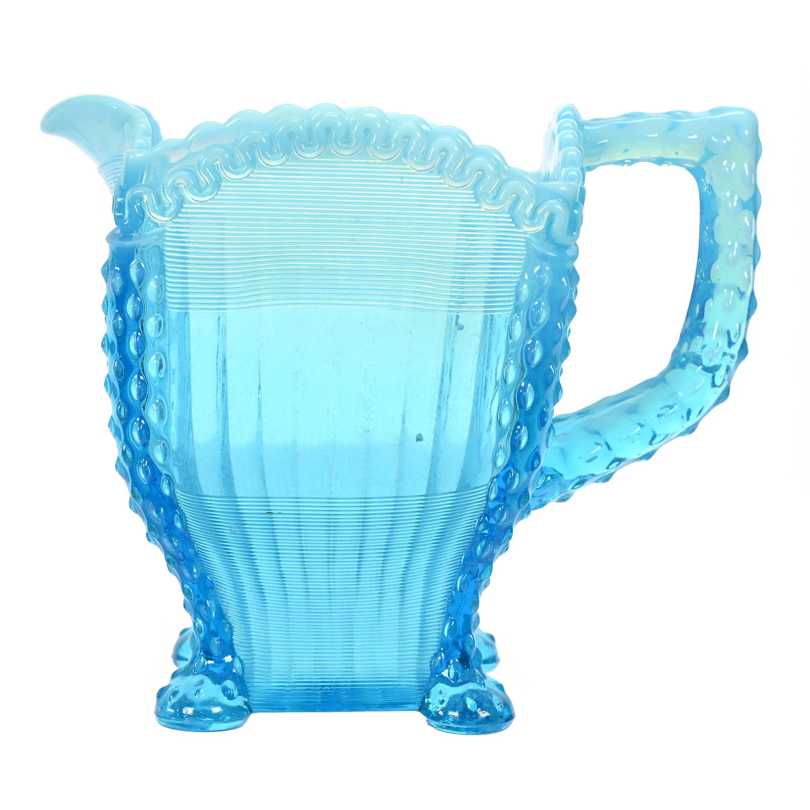 Water Pitcher, Blue Opalescent Alaska Pattern (1 of 3)