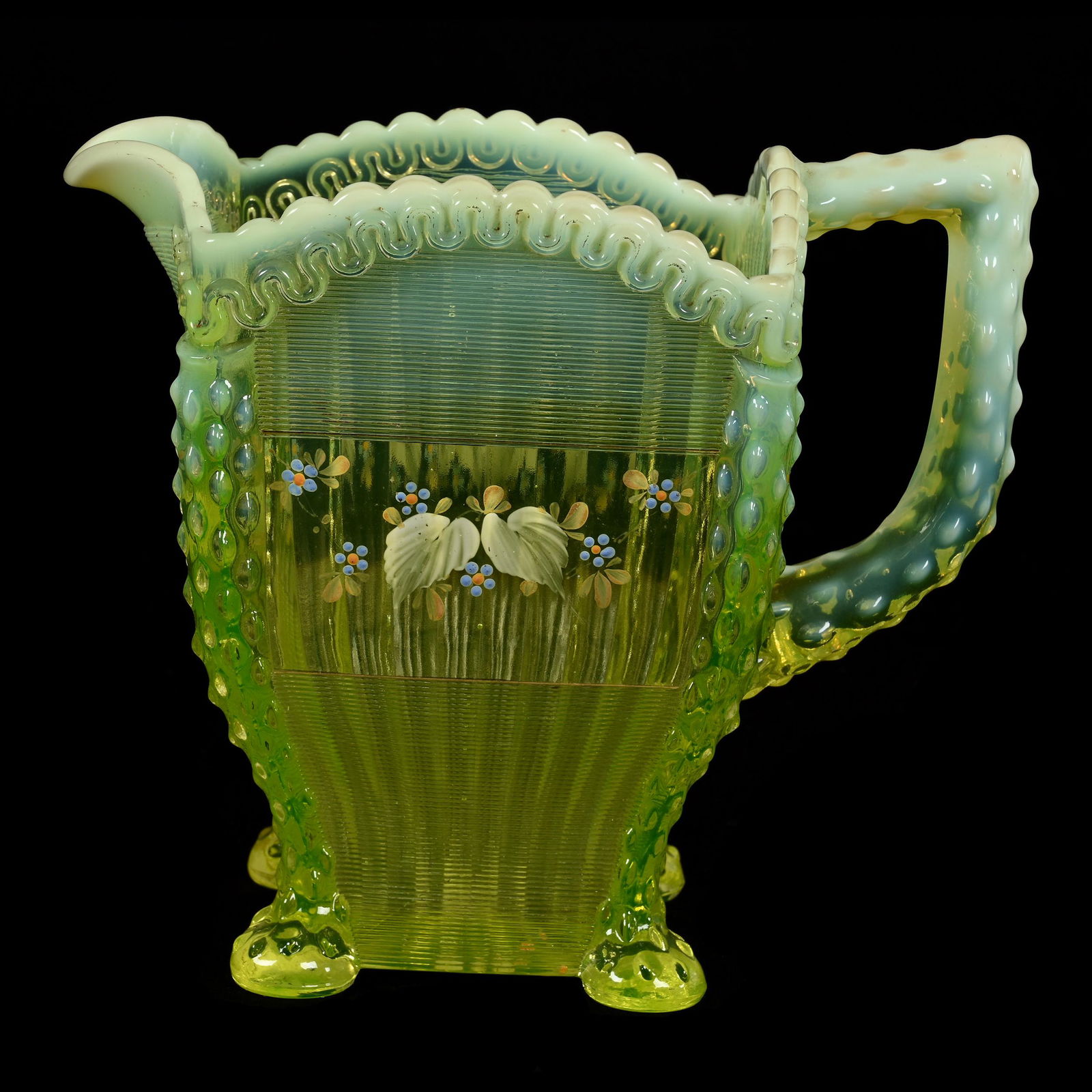 Water Pitcher, Vaseline Opalescent Alaska Pattern (1 of 3)
