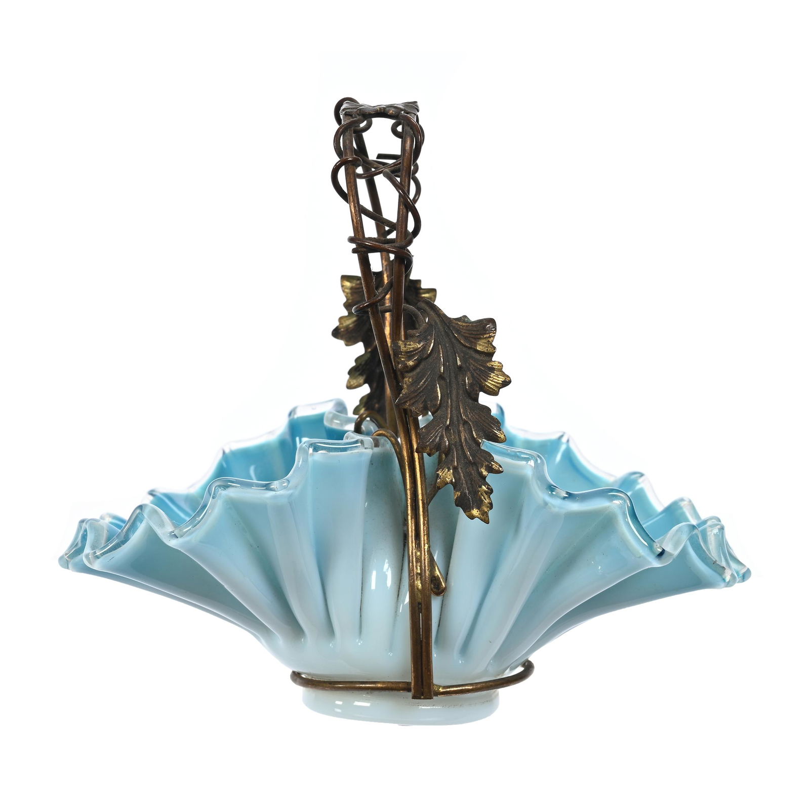 Miniature Basket, Blue & White Cased Art Glass (1 of 3)