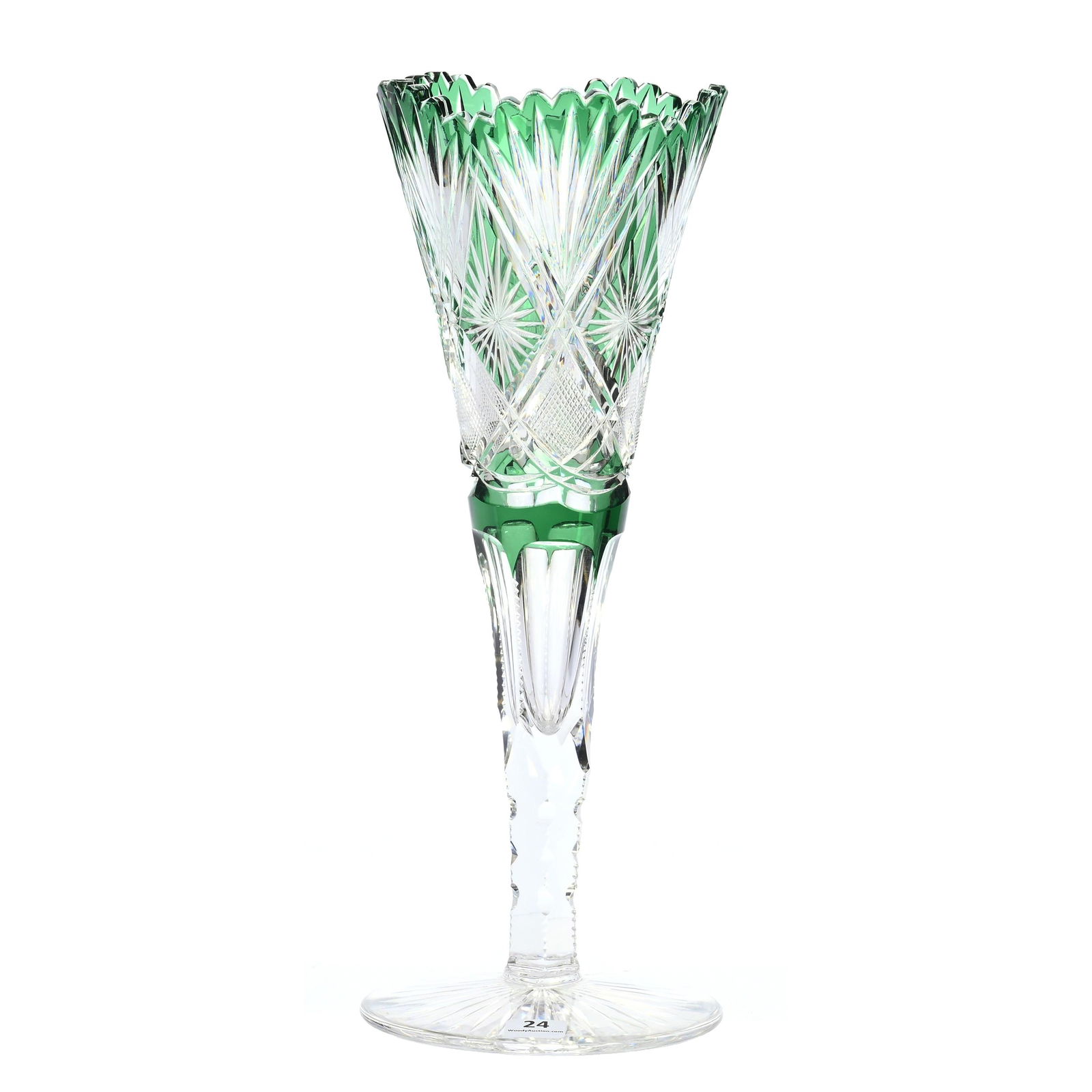 Trumpet Vase, Brilliant Period Cut Glass, Green Cut To Clear (1 of 3)
