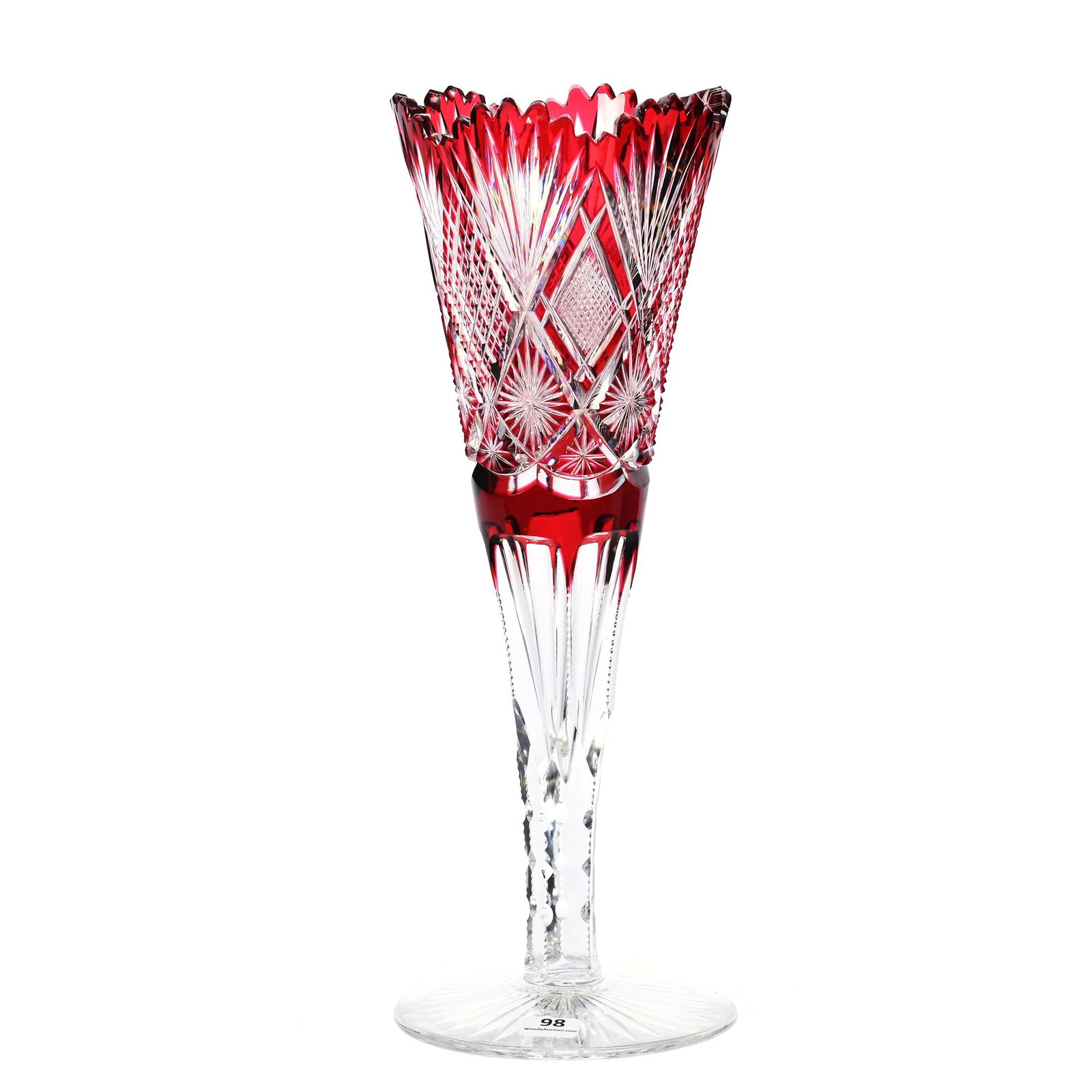 Trumpet Vase, Brilliant Period Cut Glass, Red Cut To Clear (1 of 3)