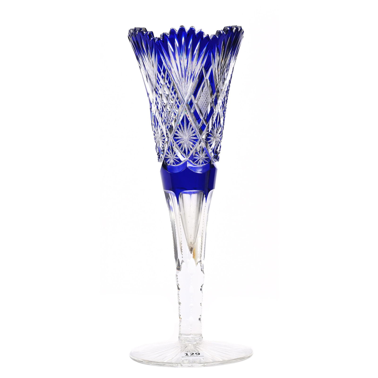 Trumpet Vase, BPCG, Cobalt Blue Cut To Clear (1 of 3)