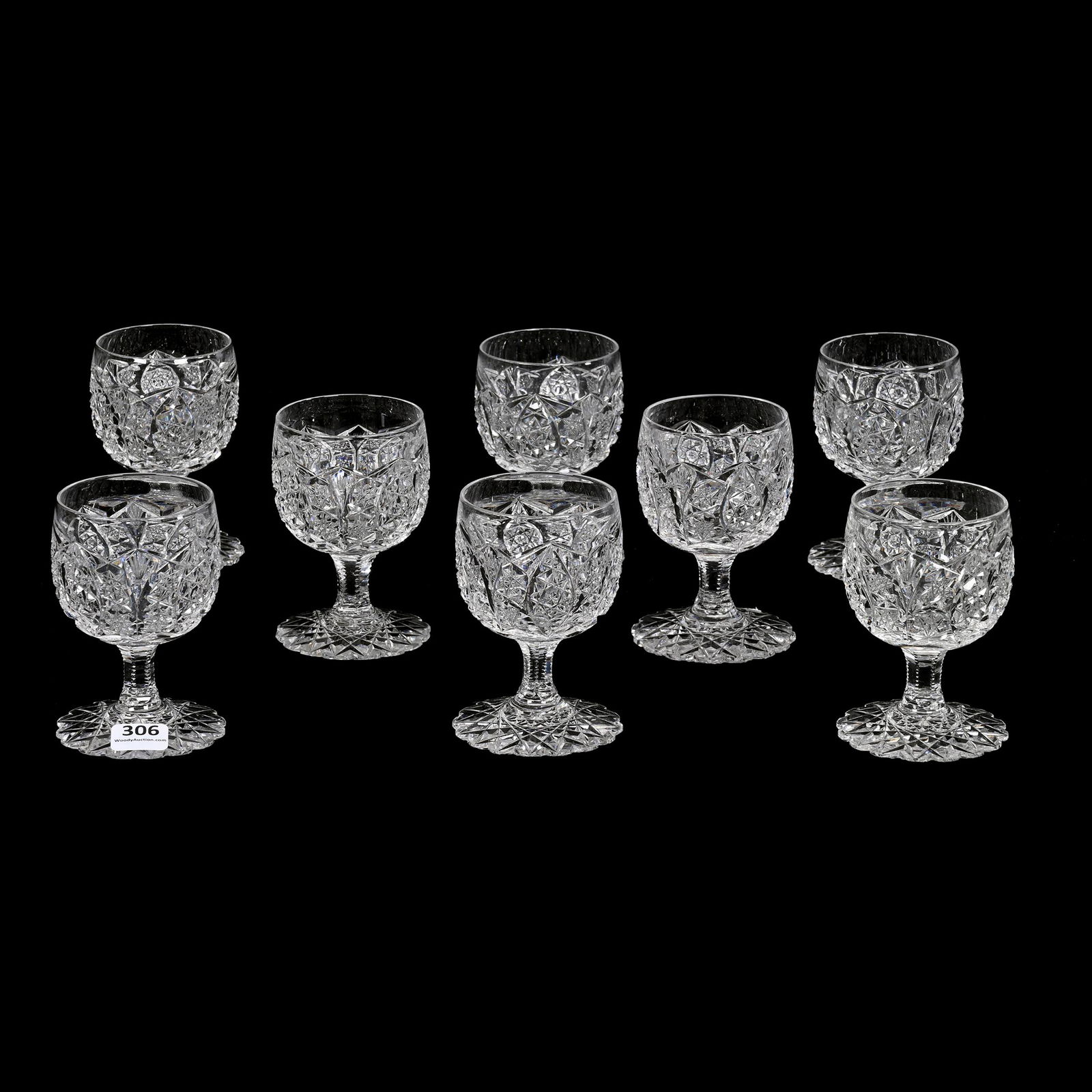 (8) Pedestal Punch Cups, American Brilliant Cut Glass (1 of 3)