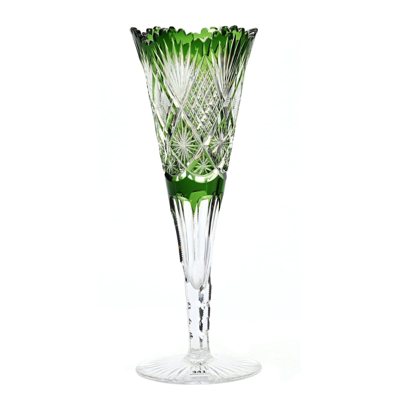 Trumpet Vase, BPCG, Emerald Green Cut To Clear (1 of 3)