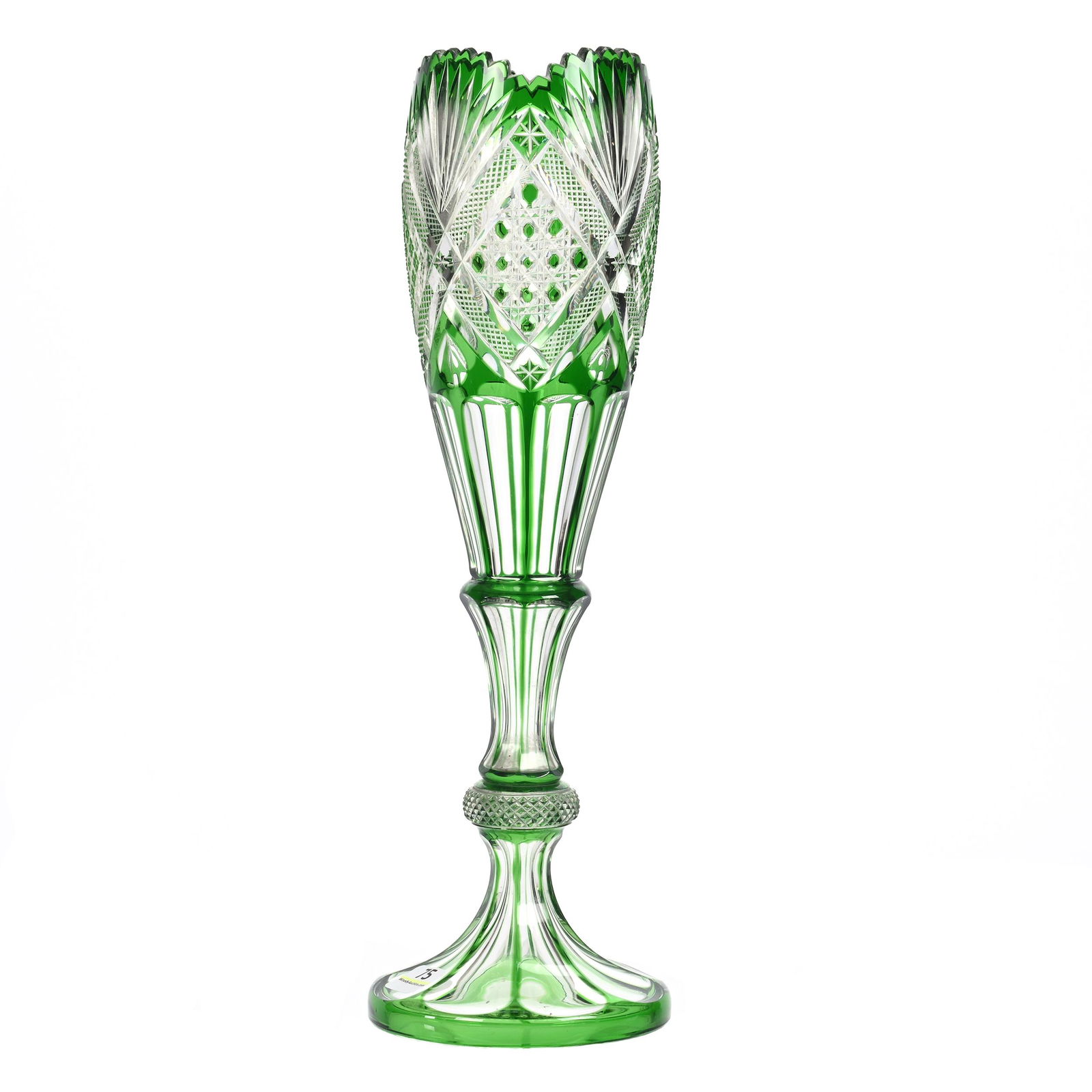 Pedestal Vase, BPCG, Green Cut To Clear (1 of 3)