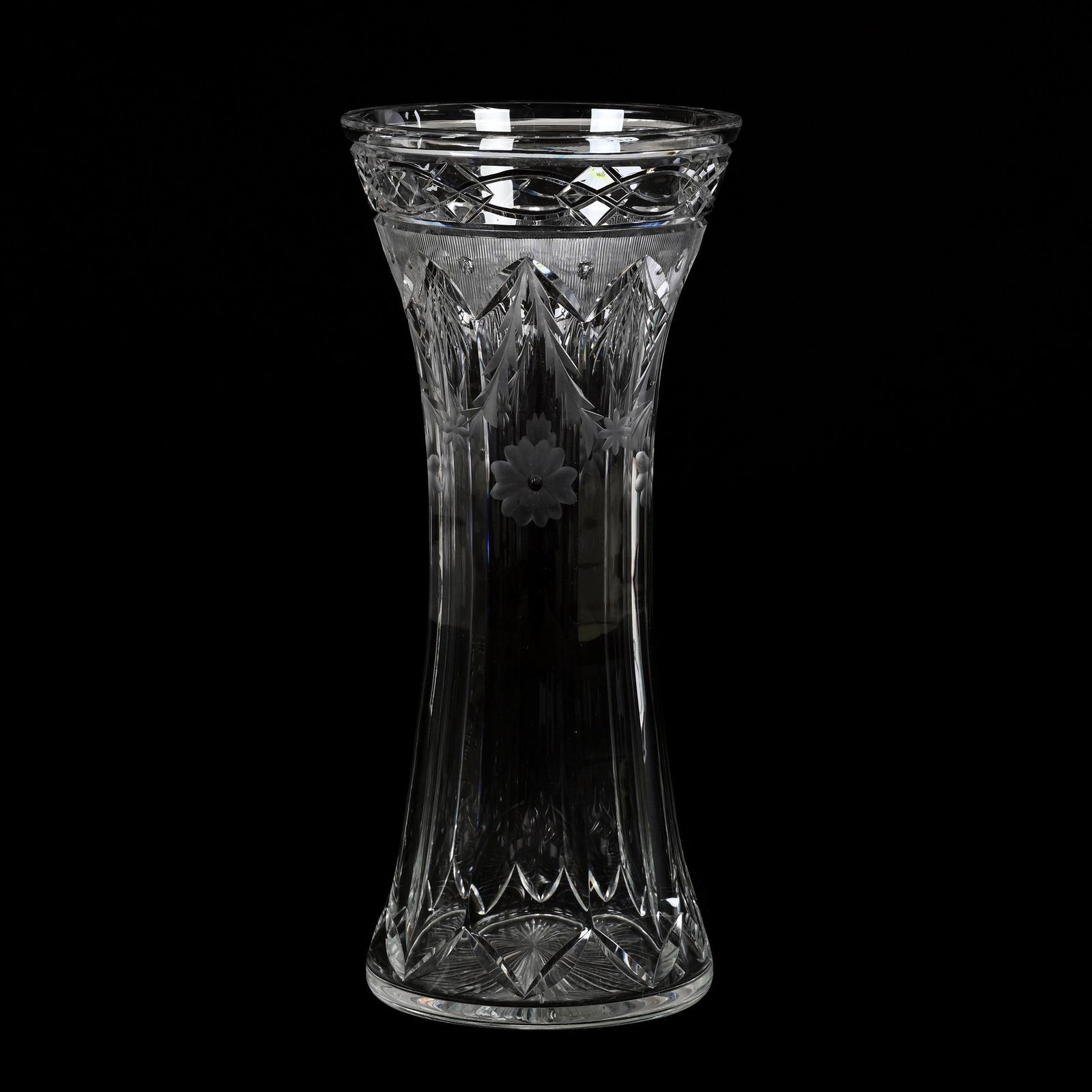 Vase, American Brilliant Cut Glass, Late Period: Vase, American Brilliant Cut Glass, Late Period, 13.75" x 6", Flute Pattern With Engraved Floral Garland Highlights, Ray Cut Base, Private Collection