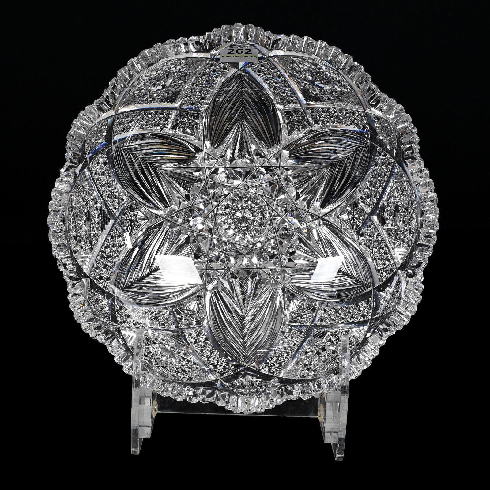Bowl, ABCG, Silver Leaf Pattern By Pairpoint: Bowl, American Brilliant Cut Glass, Silver Leaf Pattern By Pairpoint, 3.5" x 8.75", Extra Clear Blank, One Tooth Has Small Side Chip, Private Collection