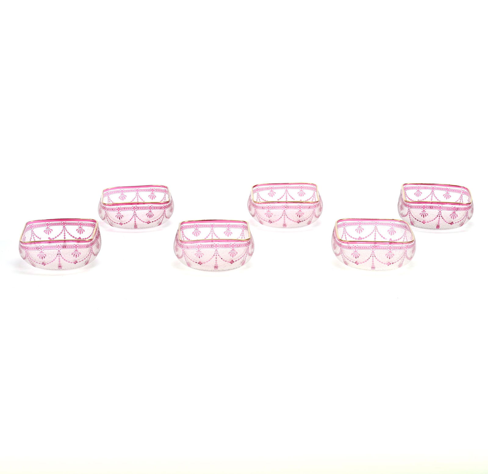 (6) Square Finger Bowls, BPCG, Acid Cut (1 of 3)