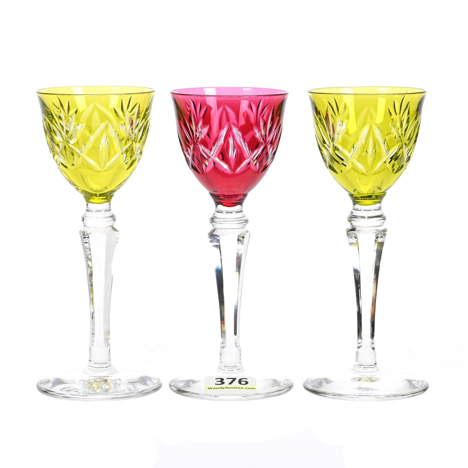 (3) Cordial Stems, Cut Glass, Color Cut To Clear (1 of 3)