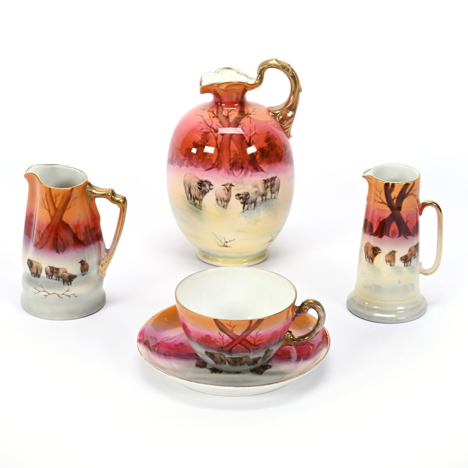 (4) Items, Royal Bayreuth Blue Mark,Ram Winter Scene (1 of 3)