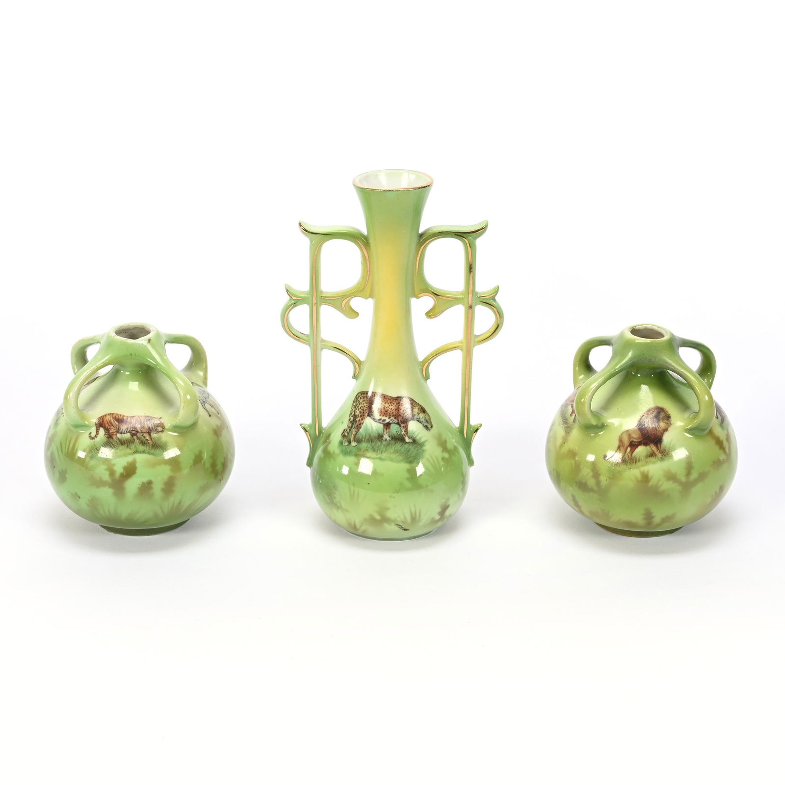 (3) Vases, Unmarked Germany, Exotic Animal Decor (1 of 4)