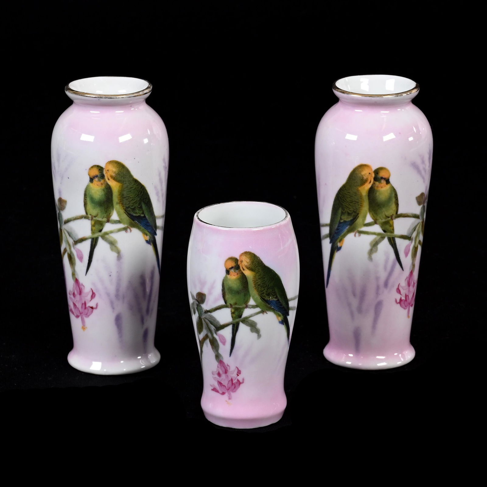 (3) Vases Marked Germany, Parakeet Decor (1 of 3)