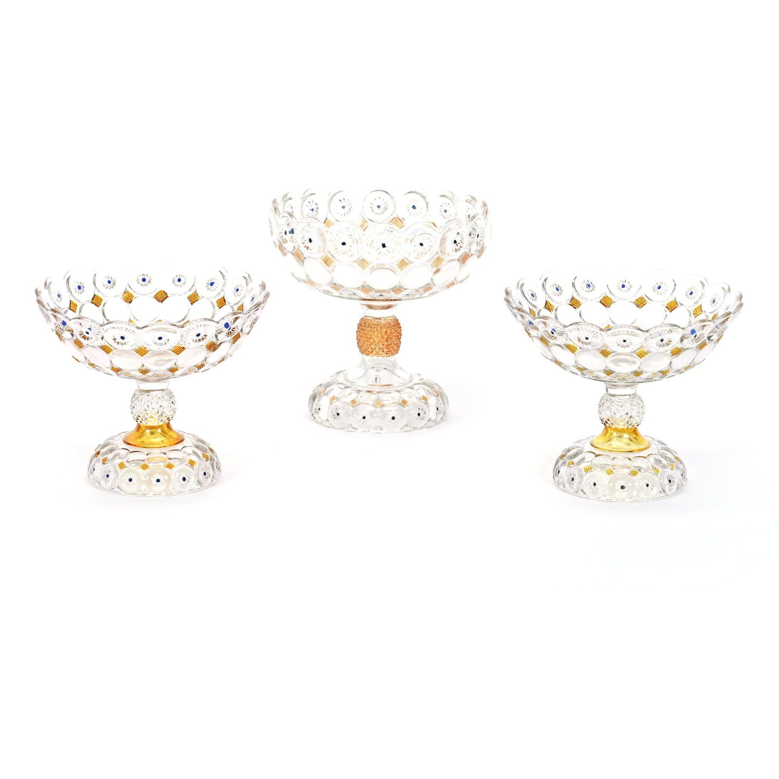 (3) Open Compotes, Jeweled Moon & Stars Pattern Glass (1 of 3)