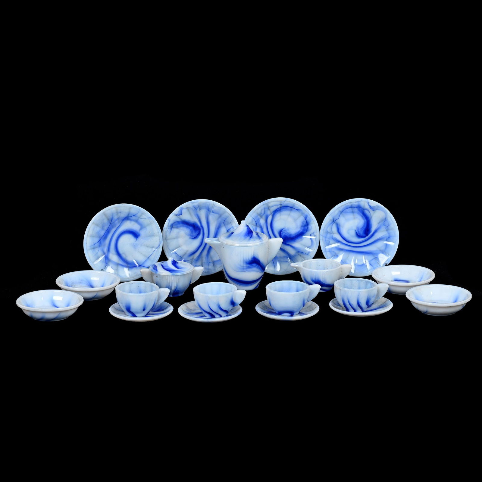 Child's Tea Set, Blue Onyx Akro Agate, (21) Pieces (1 of 5)