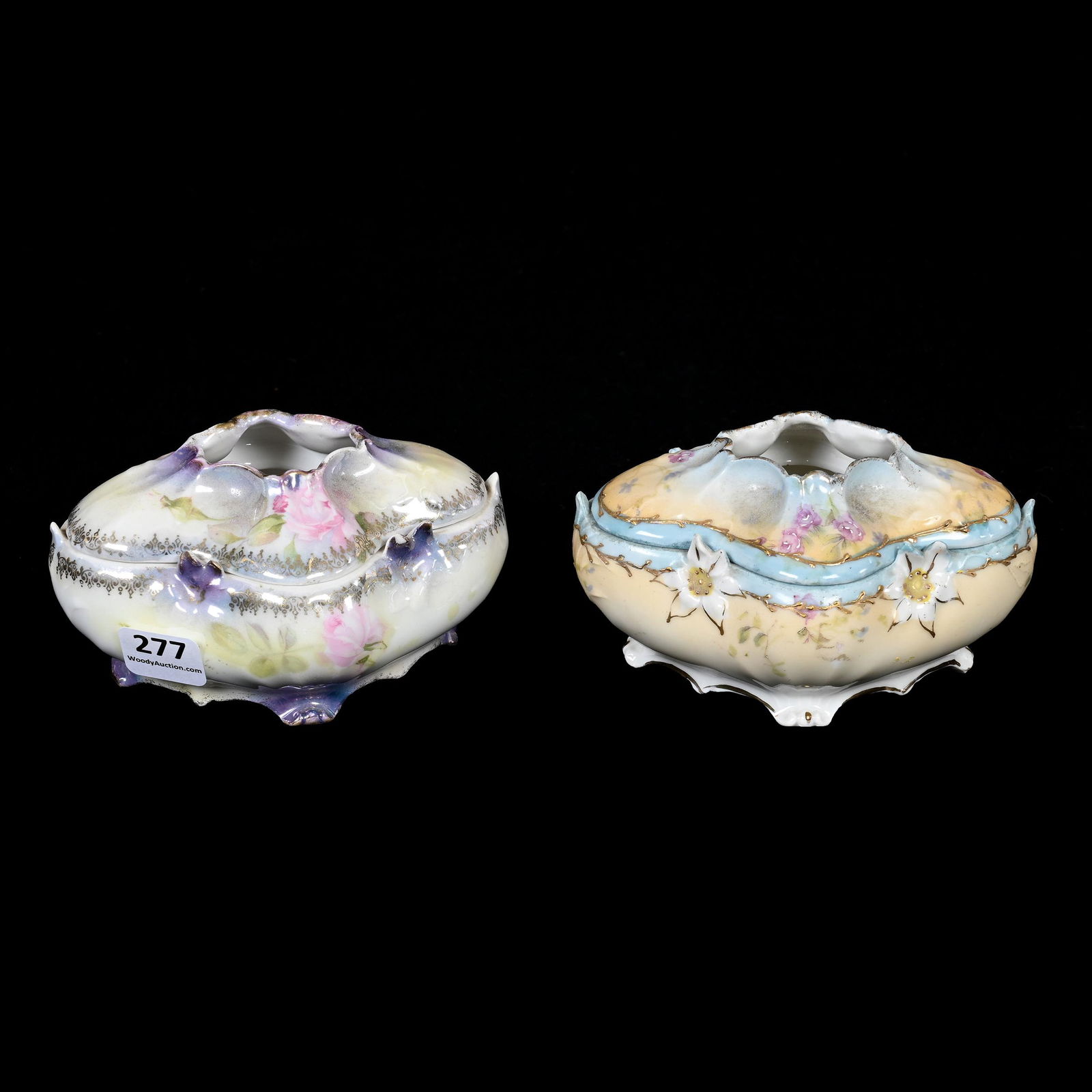 (2) Hair Receivers, Same Floral Mold (1 of 3)