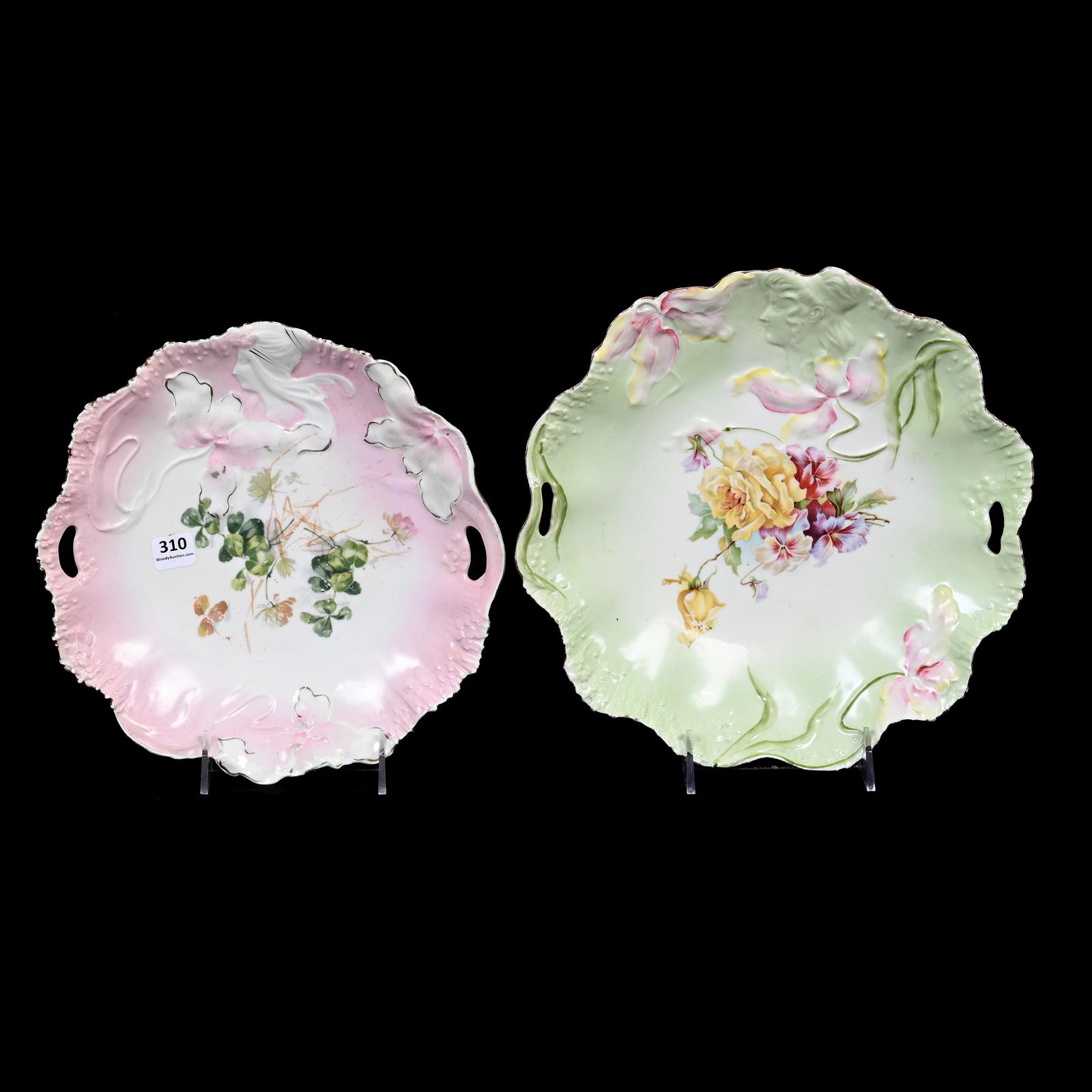 (2) Cake Plates, Unmarked Prussia, Hidden Image Mold (1 of 2)