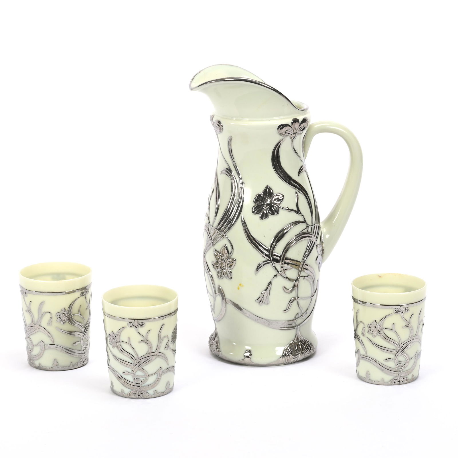Water Set, Rare Custard Glass, Floral Design (1 of 3)