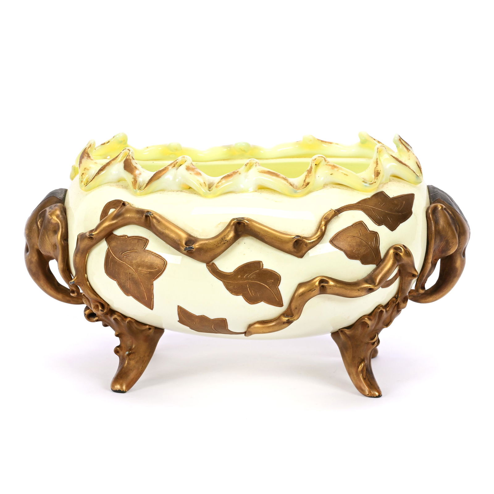 Oval Footed Bowl, Yellow Opaque Art Glass (1 of 5)