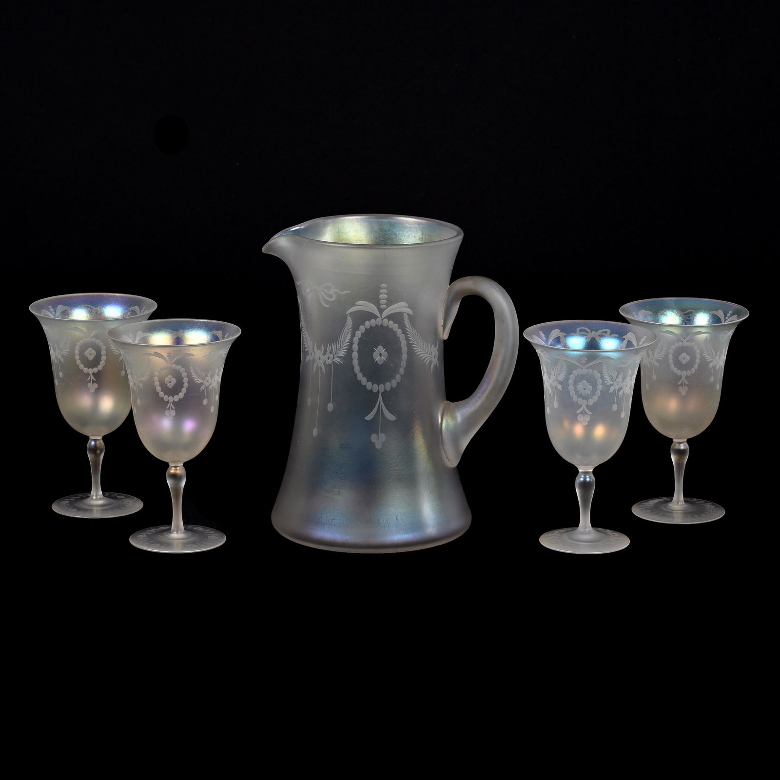 Water Set, Signed Hawkes Verre De Soie Art Glass (1 of 4)