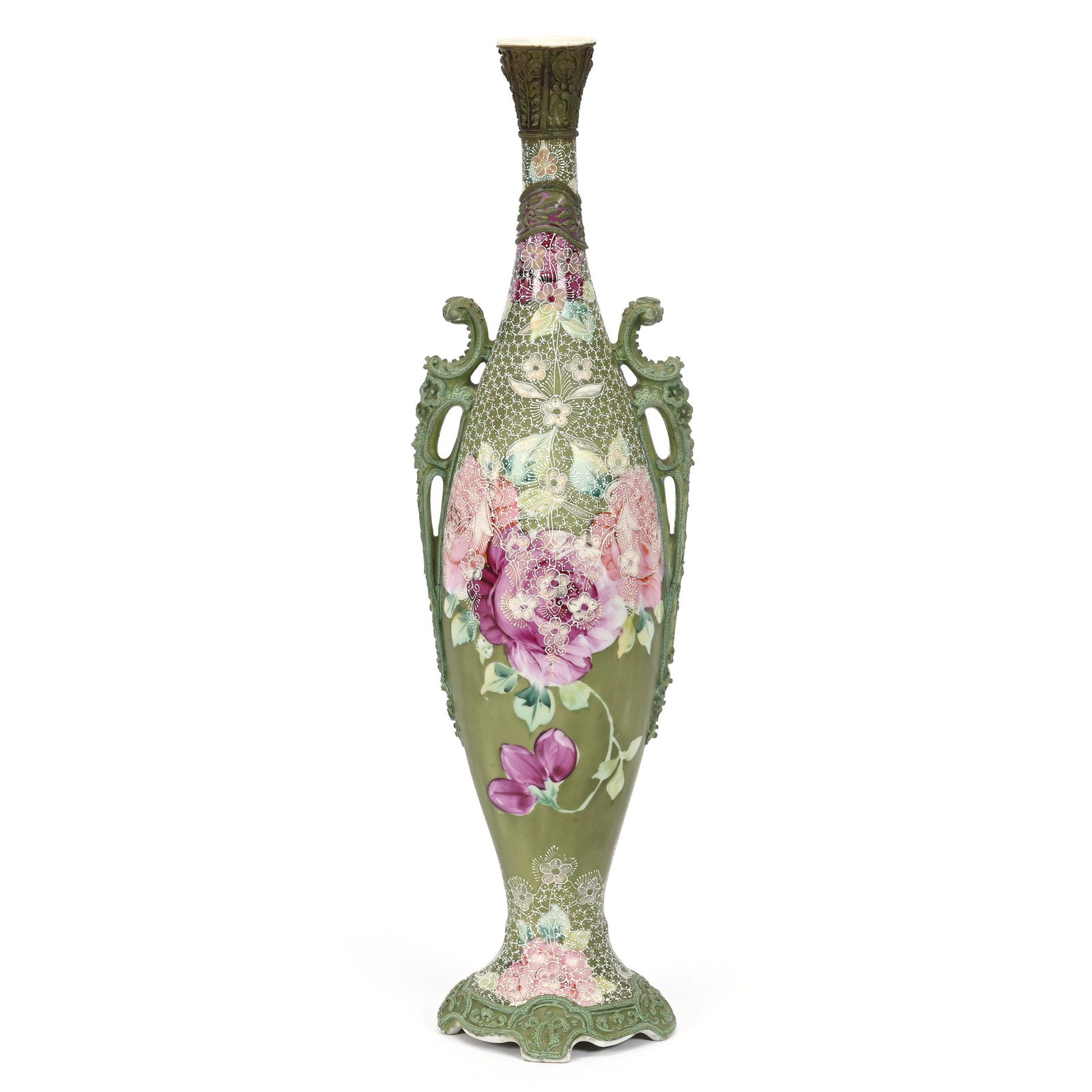 Vase, Unmarked Nippon Style, Two Handles (1 of 3)