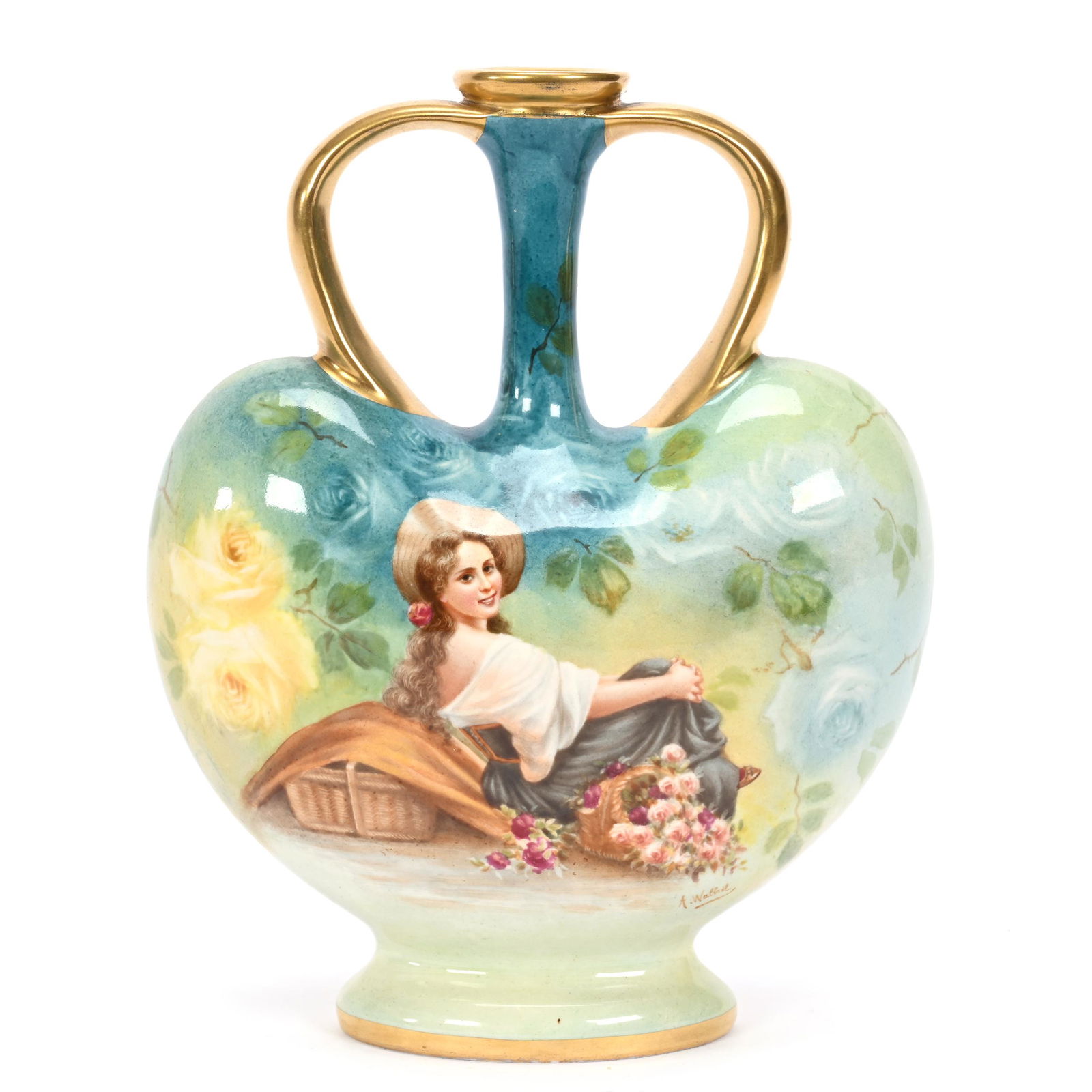 Vase, Two Handles, Heart Shaped, Marked Royal Bonn (1 of 4)